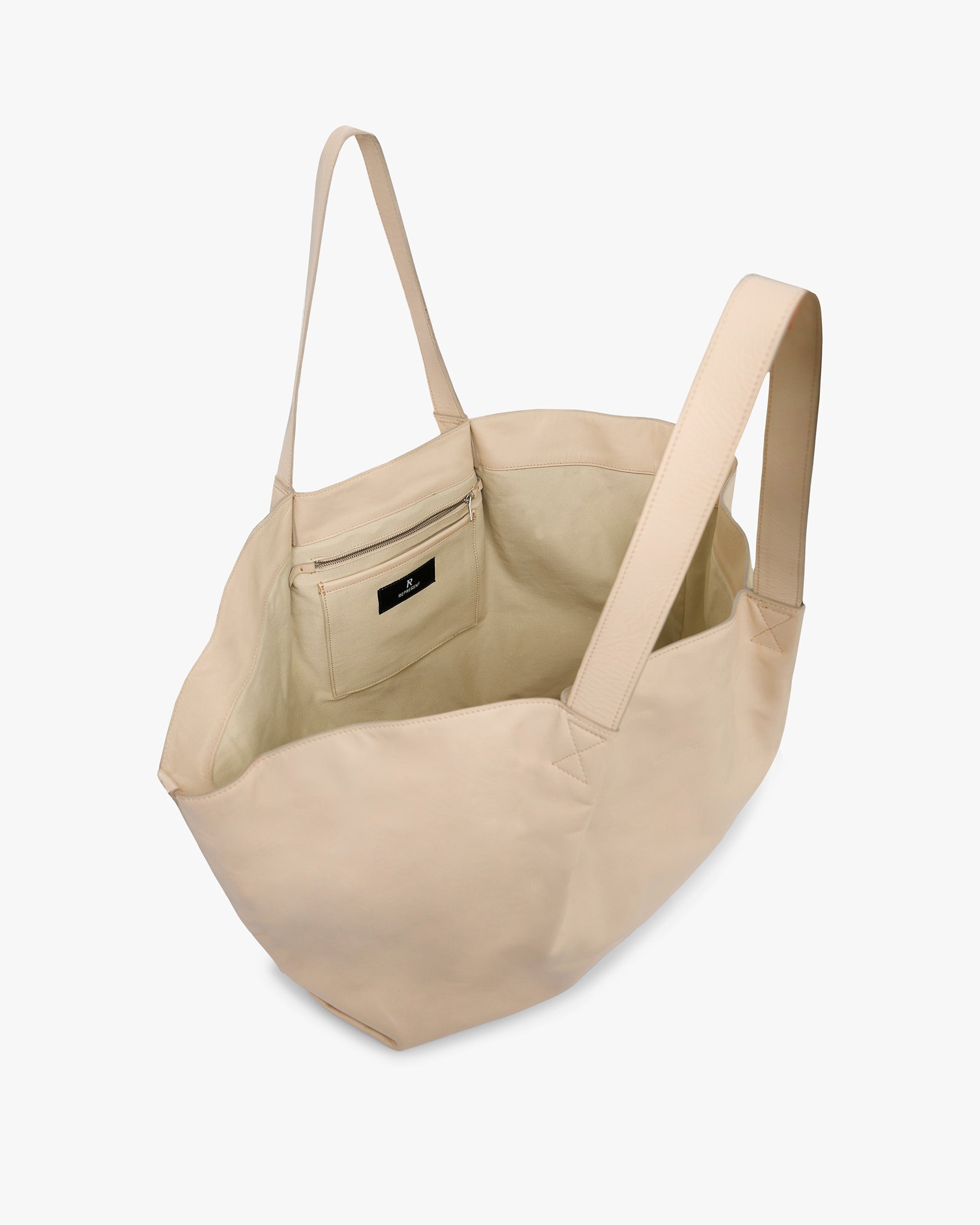 Leather Pleat Large Tote - Taupe
