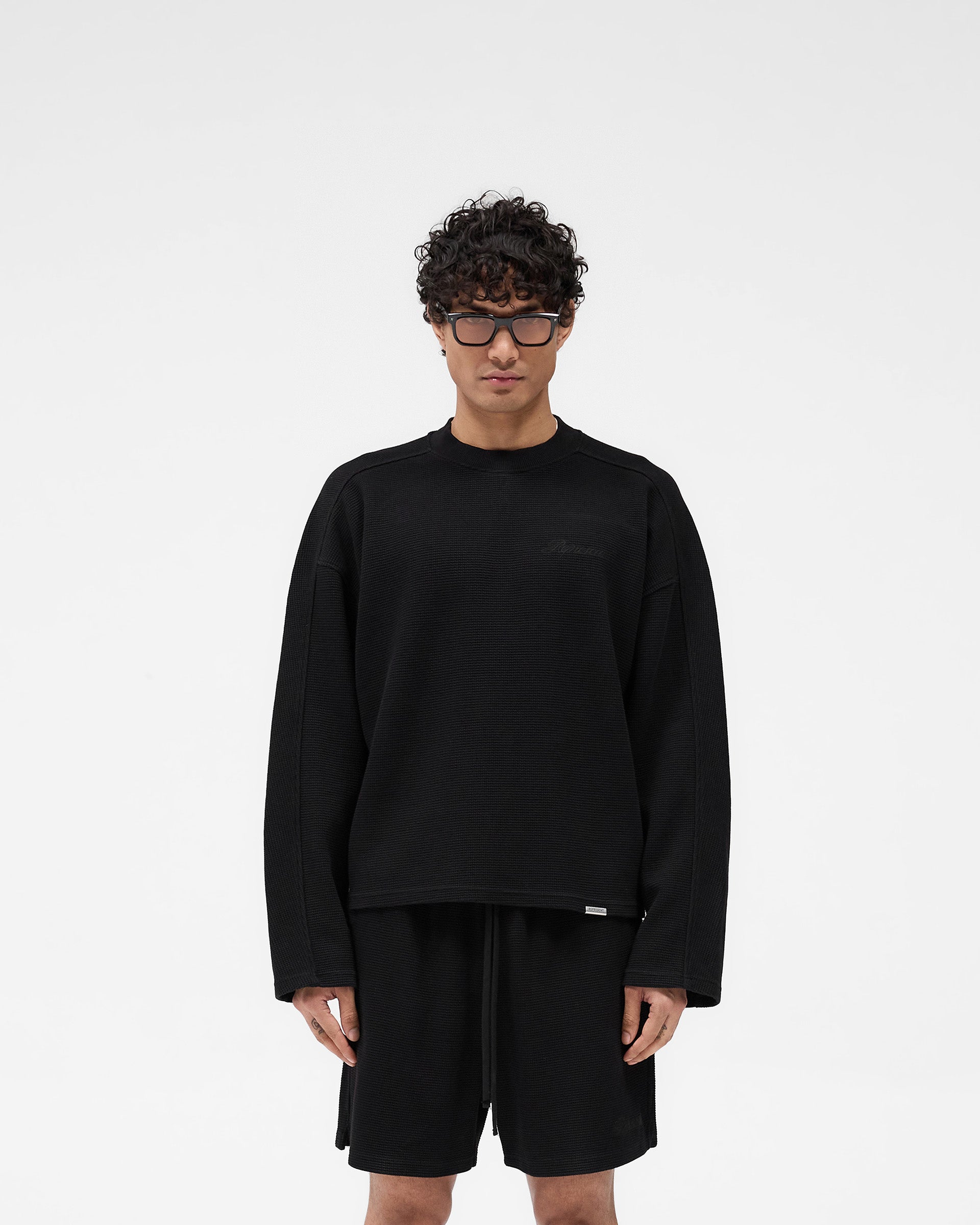 Waffle Long Sleeve T-Shirt - Black