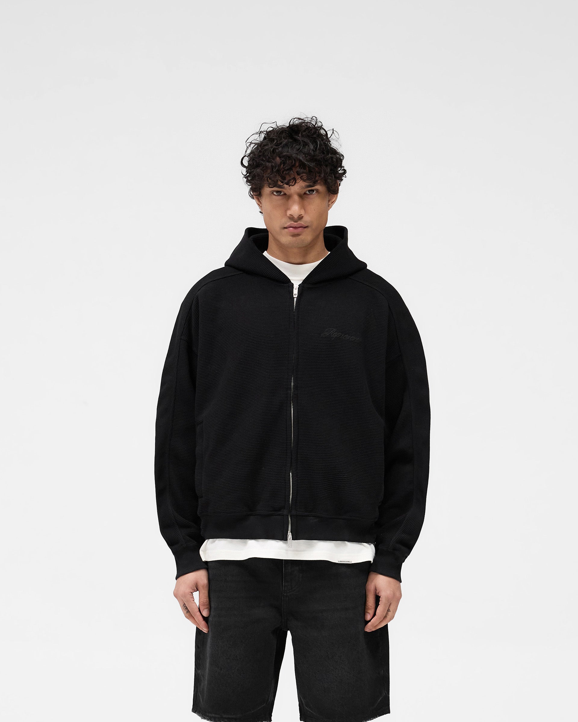 【NIL DUE】 PULLOVER WAFFLE HOODIE / BLK 0060__0087_022125_SS25DROP2_WA