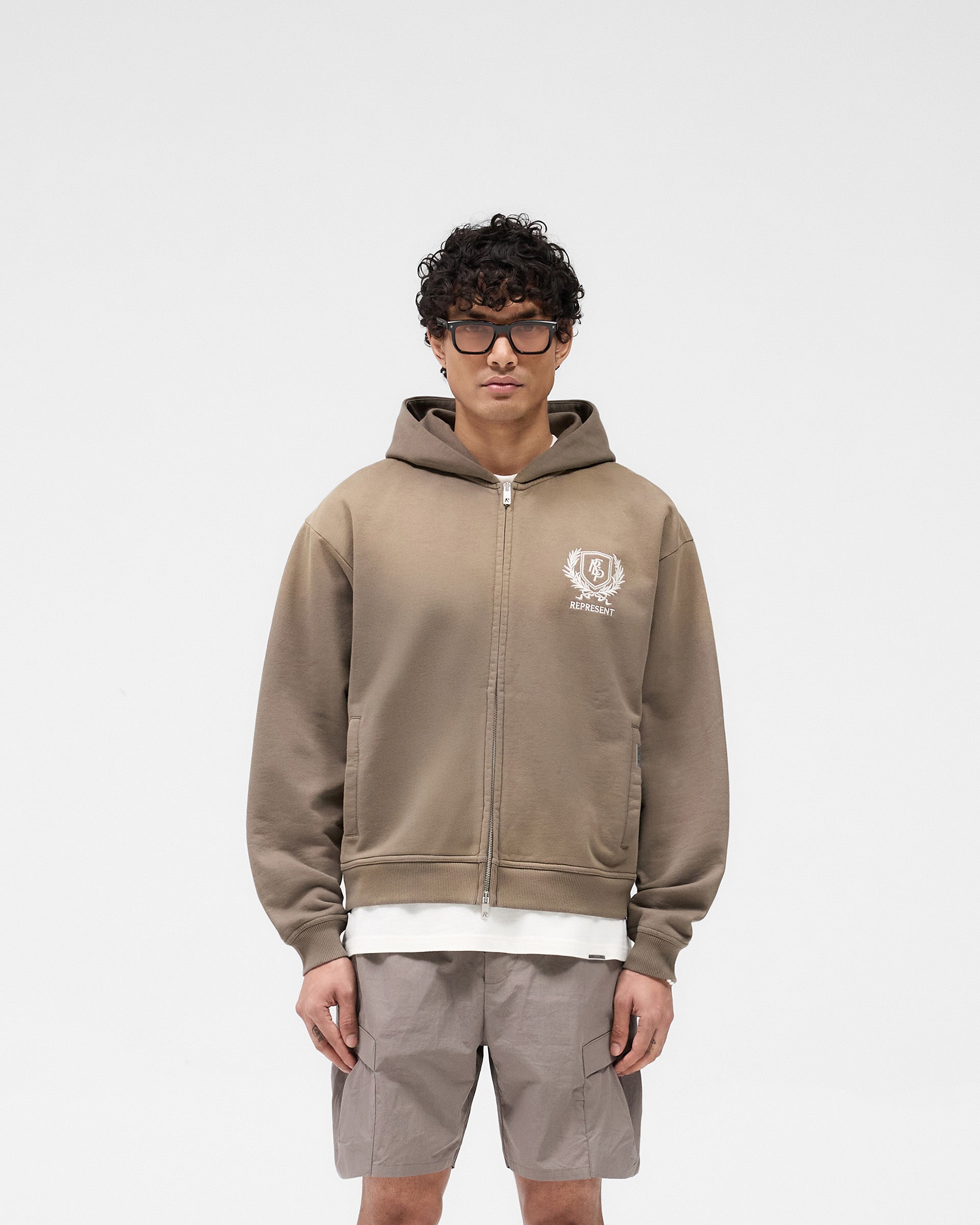 Crest Zip Up Hoodie - Dark Taupe