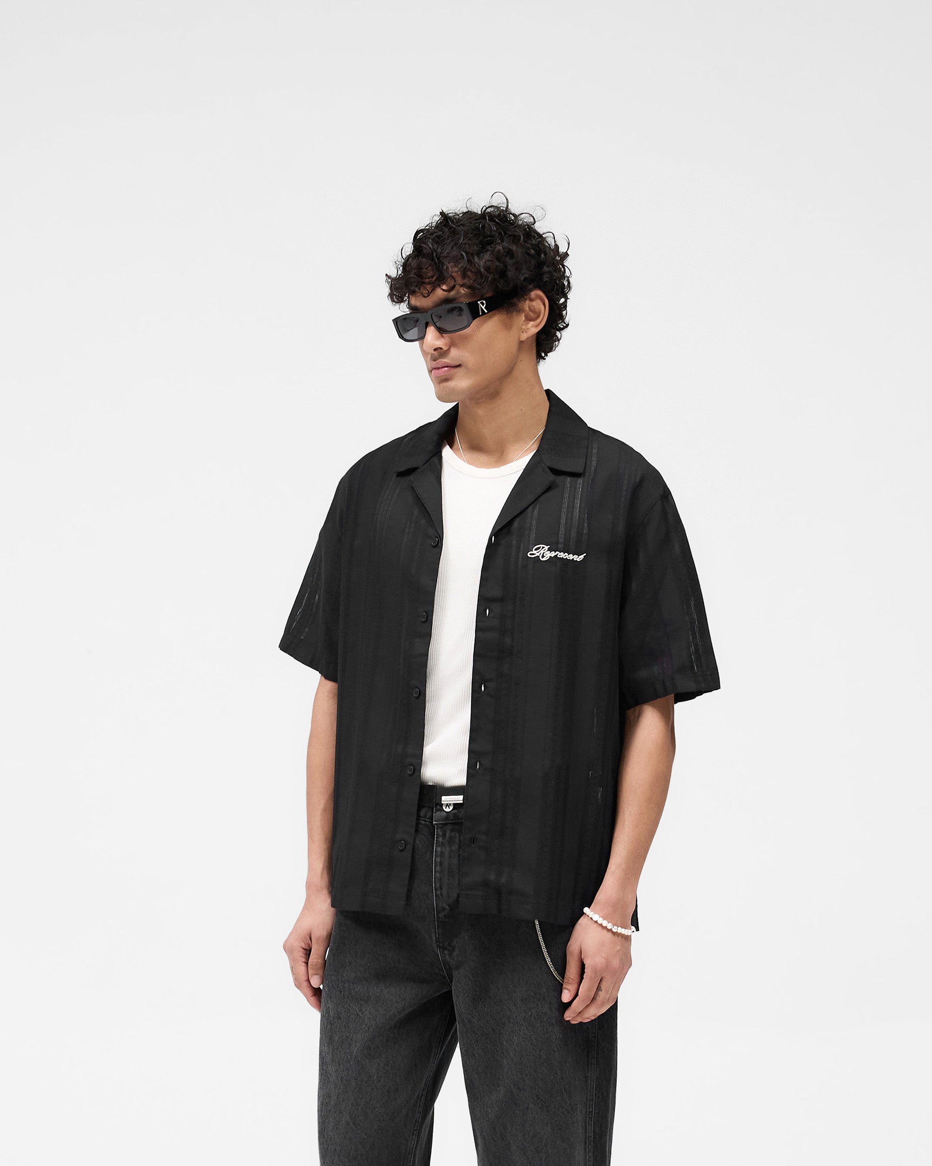 Embroidered Bowling Shirt - Jet Black