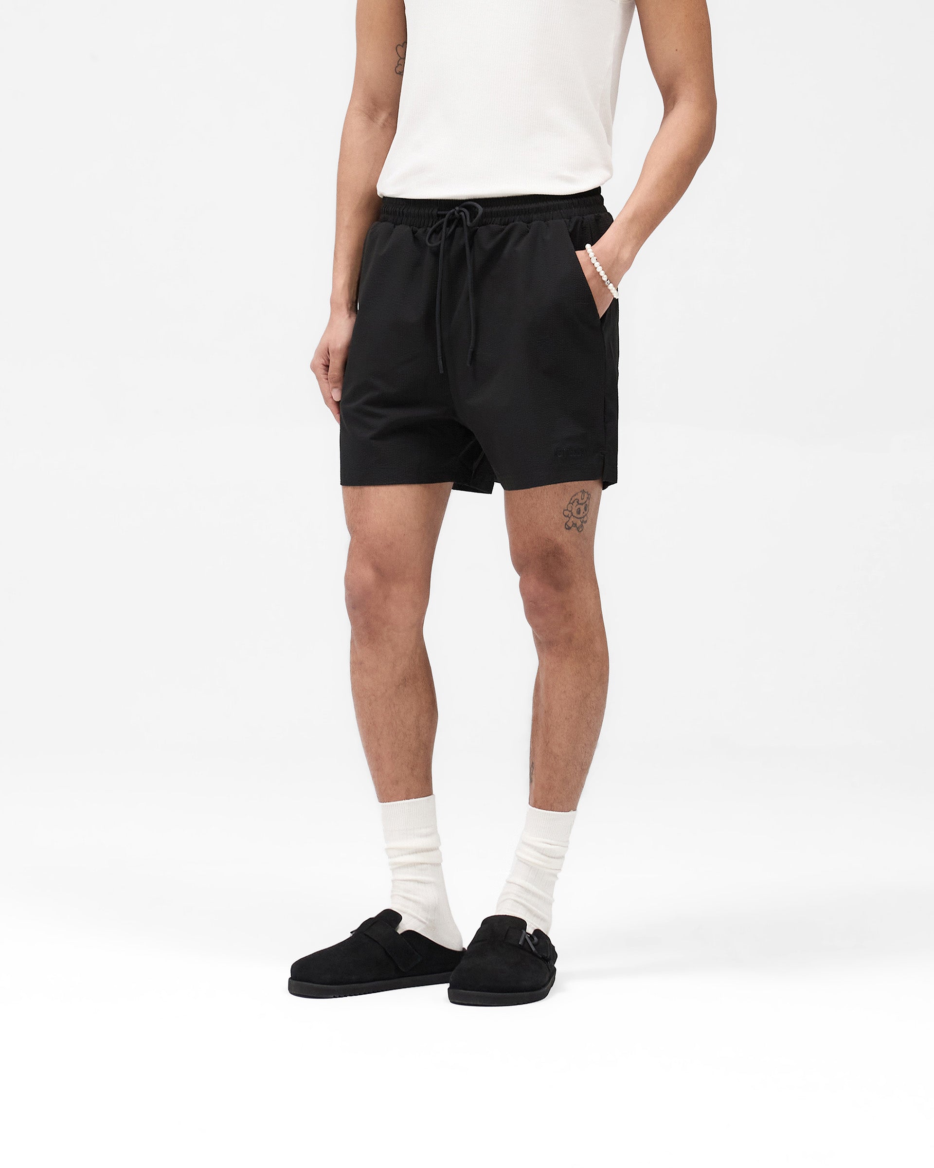 Seersucker Smart Swim Short - Black