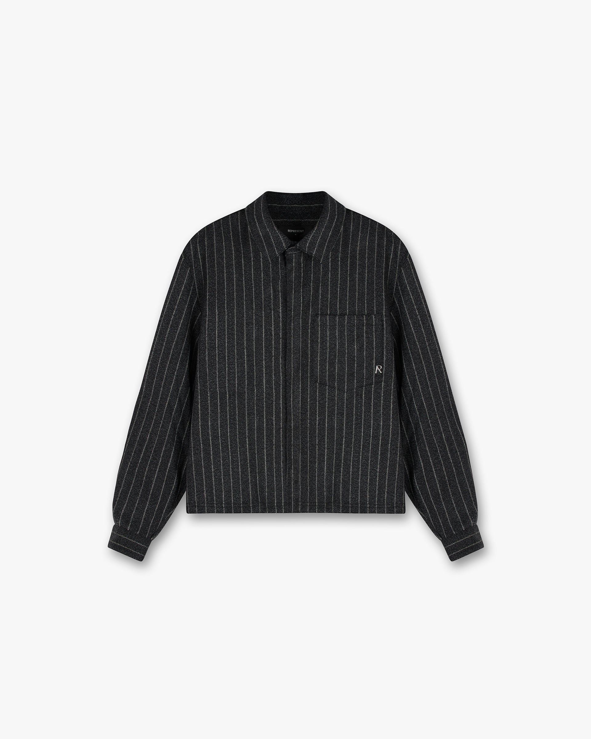 Cropped Dress Shirt - Black Pinstripe