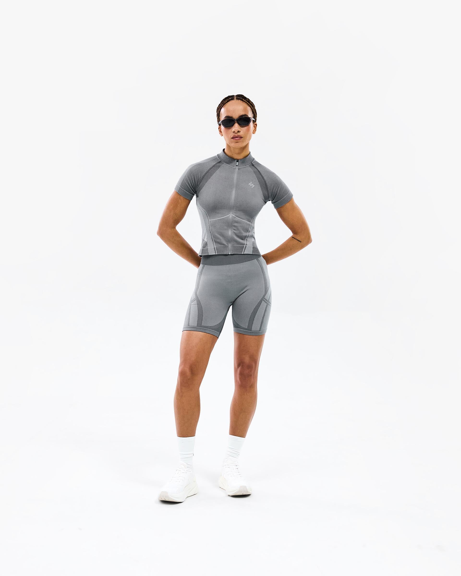 247 Hydro Seamless Zip Front T-Shirt - Ice Grey
