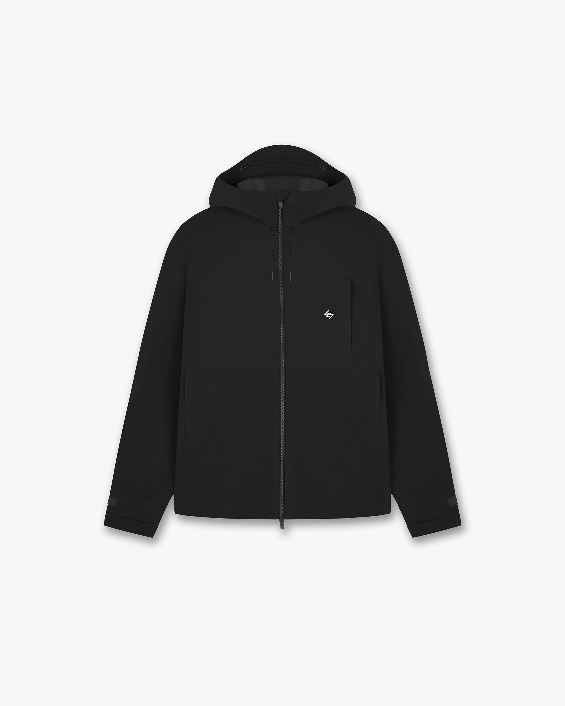 Front product image of a mens black jacket on a plain white background | Team 247 Technical Jacket in Black | Technical jacket with concealed placket and chest pockets | 247 Outerwear | Represent Clo
