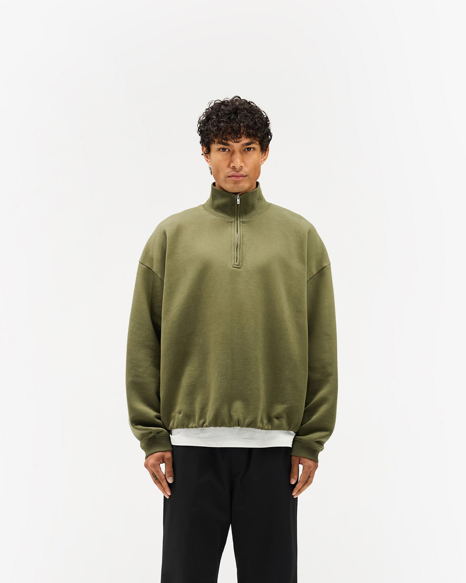 Initial Funnel Neck Quarter Zip Sweatshirt - Army Green