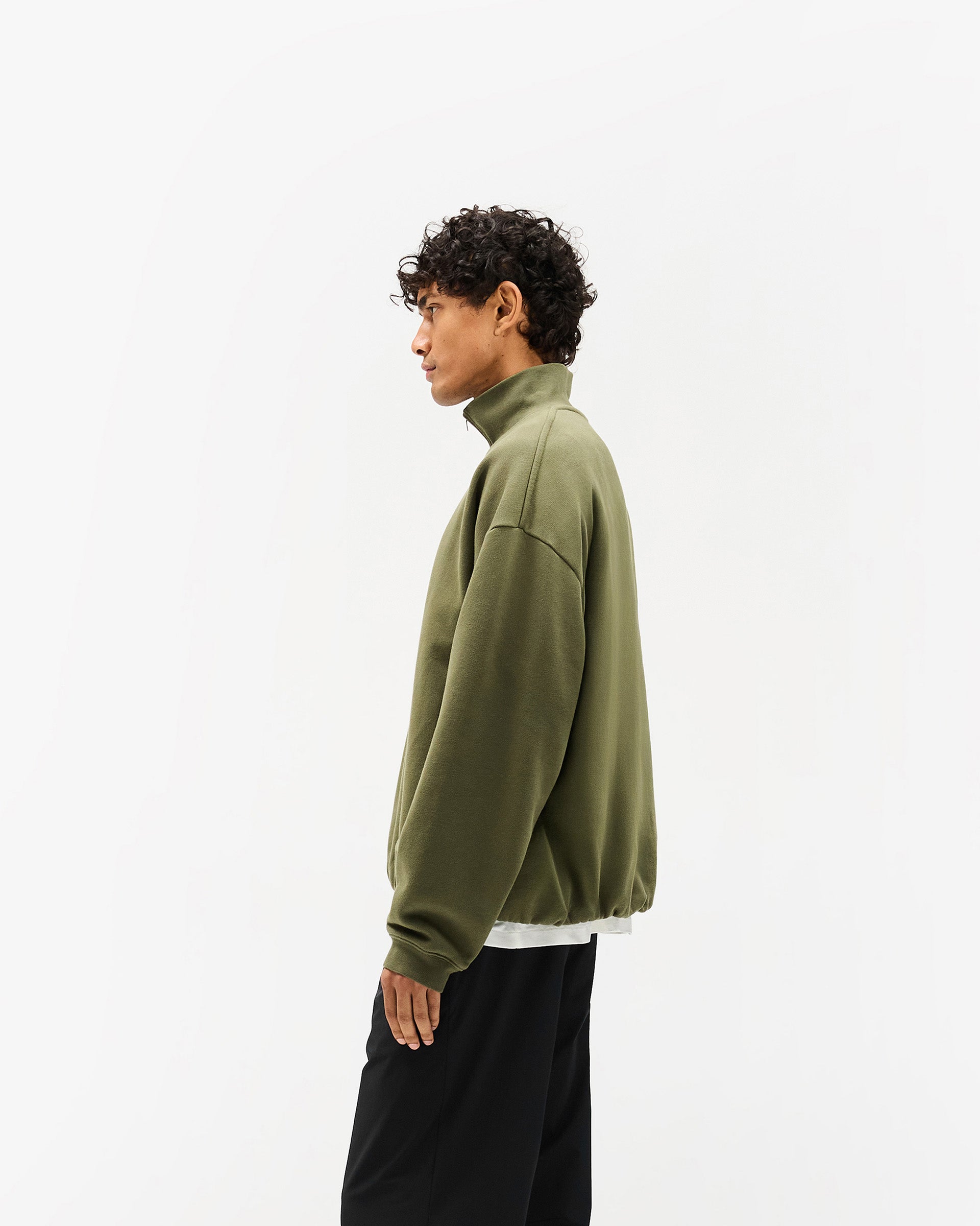 Initial Funnel Neck Quarter Zip Sweatshirt - Army Green