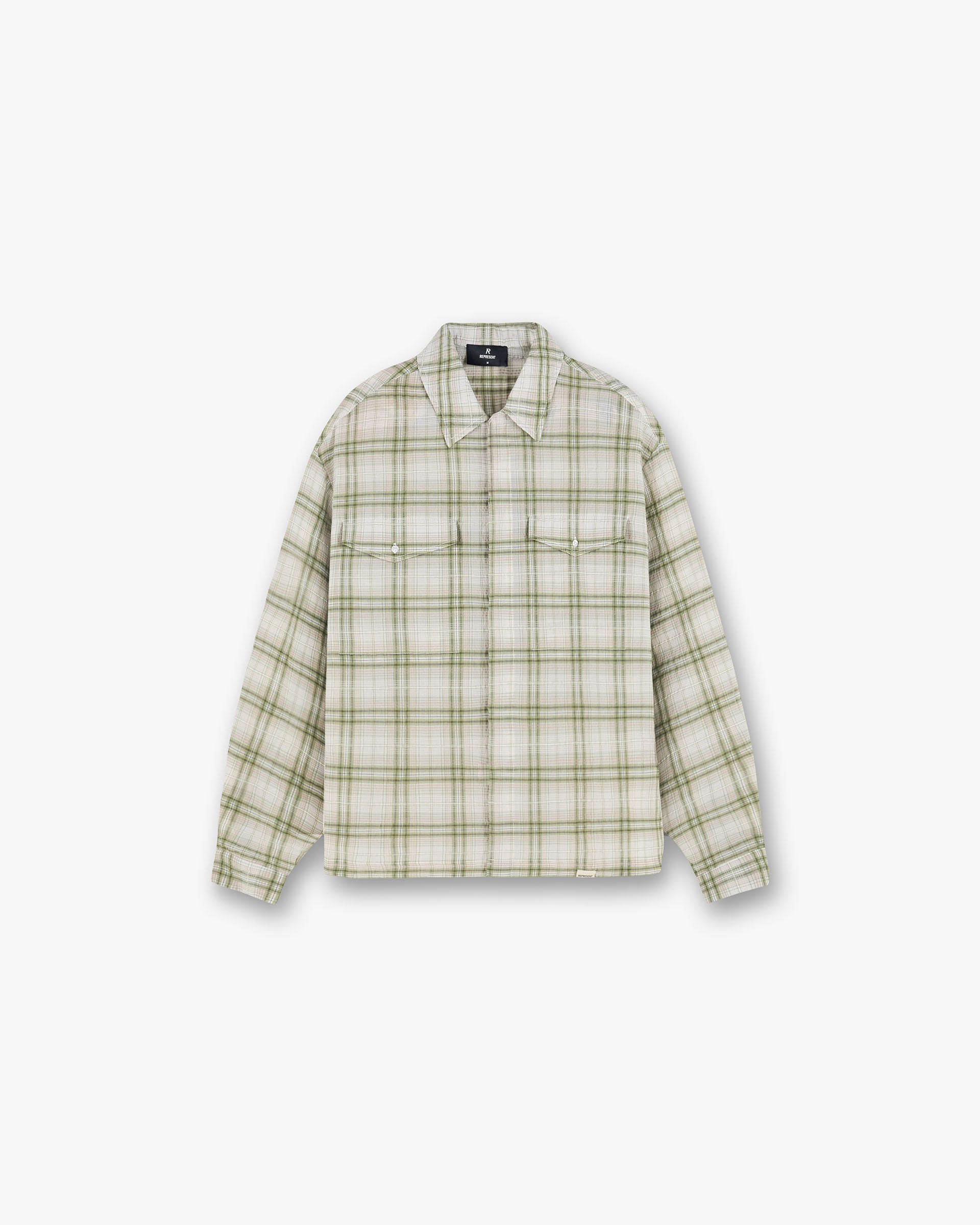 Sheer Long Sleeve Flannel Shirt - Green