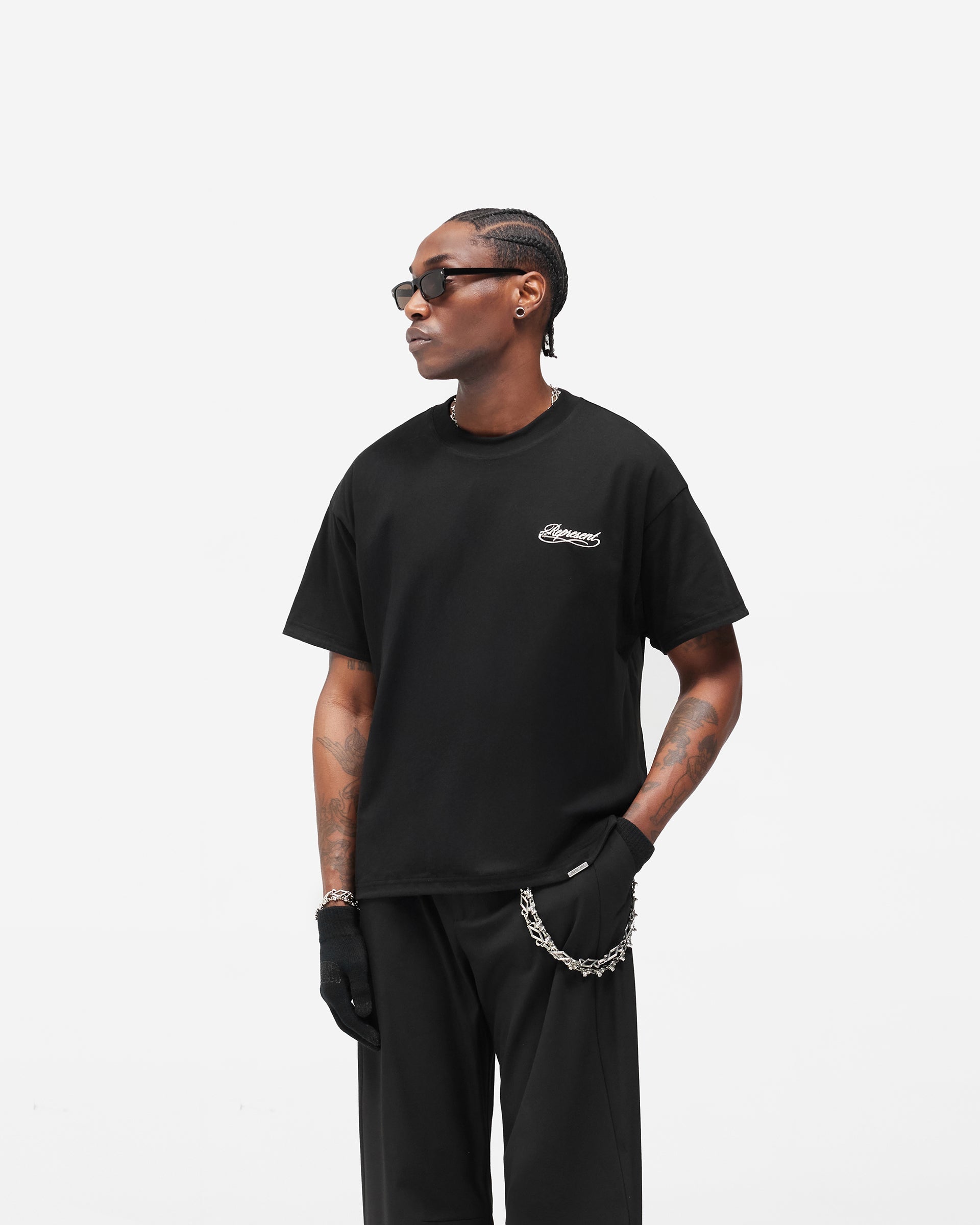 Dual Layer Script T-Shirt - Jet Black