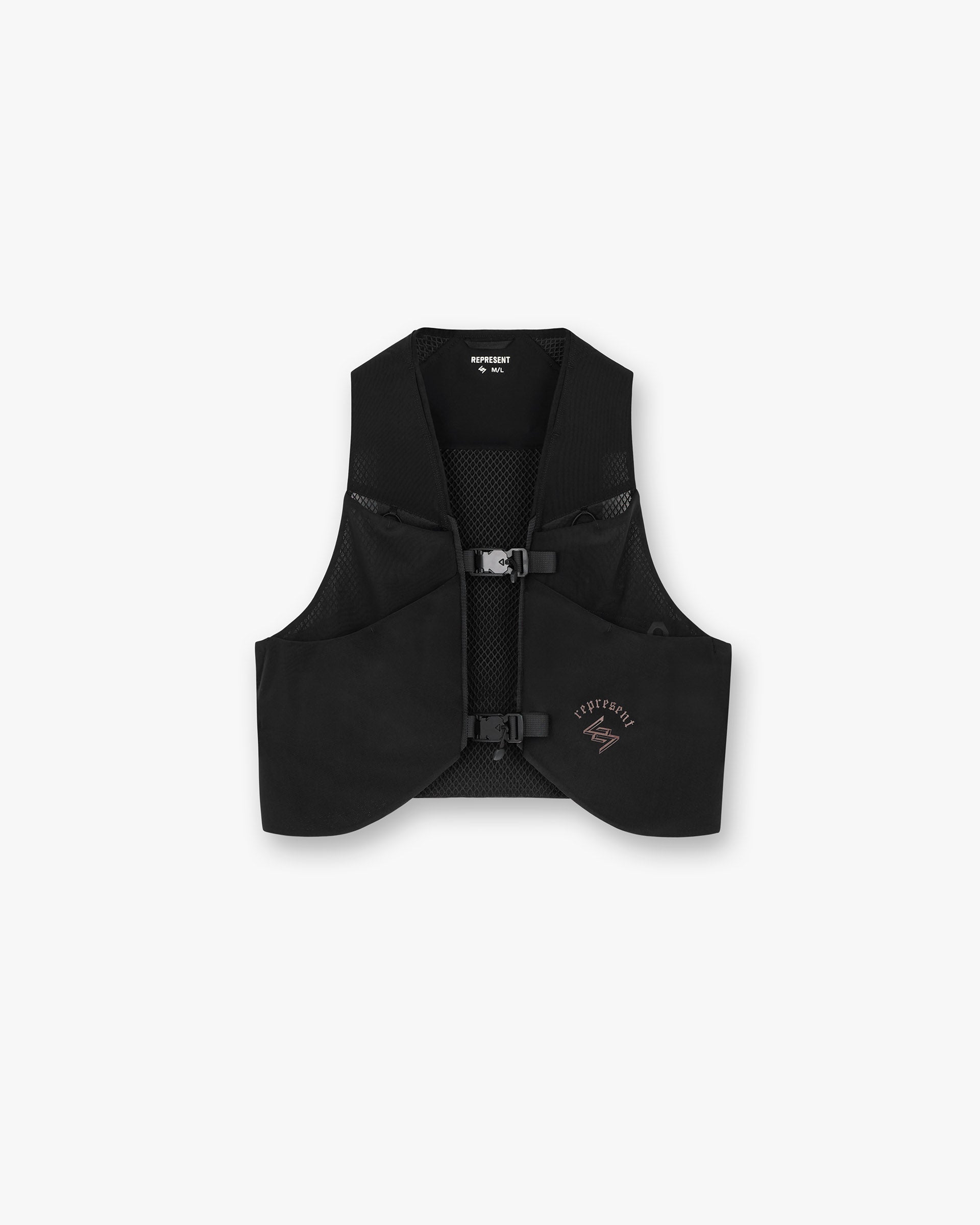 Front product image of a mens black chest rig on a plain white background | WG247 Chest Rig in Black | Technical accessory with multiple compartments | 247 Accessories | Represent Clo