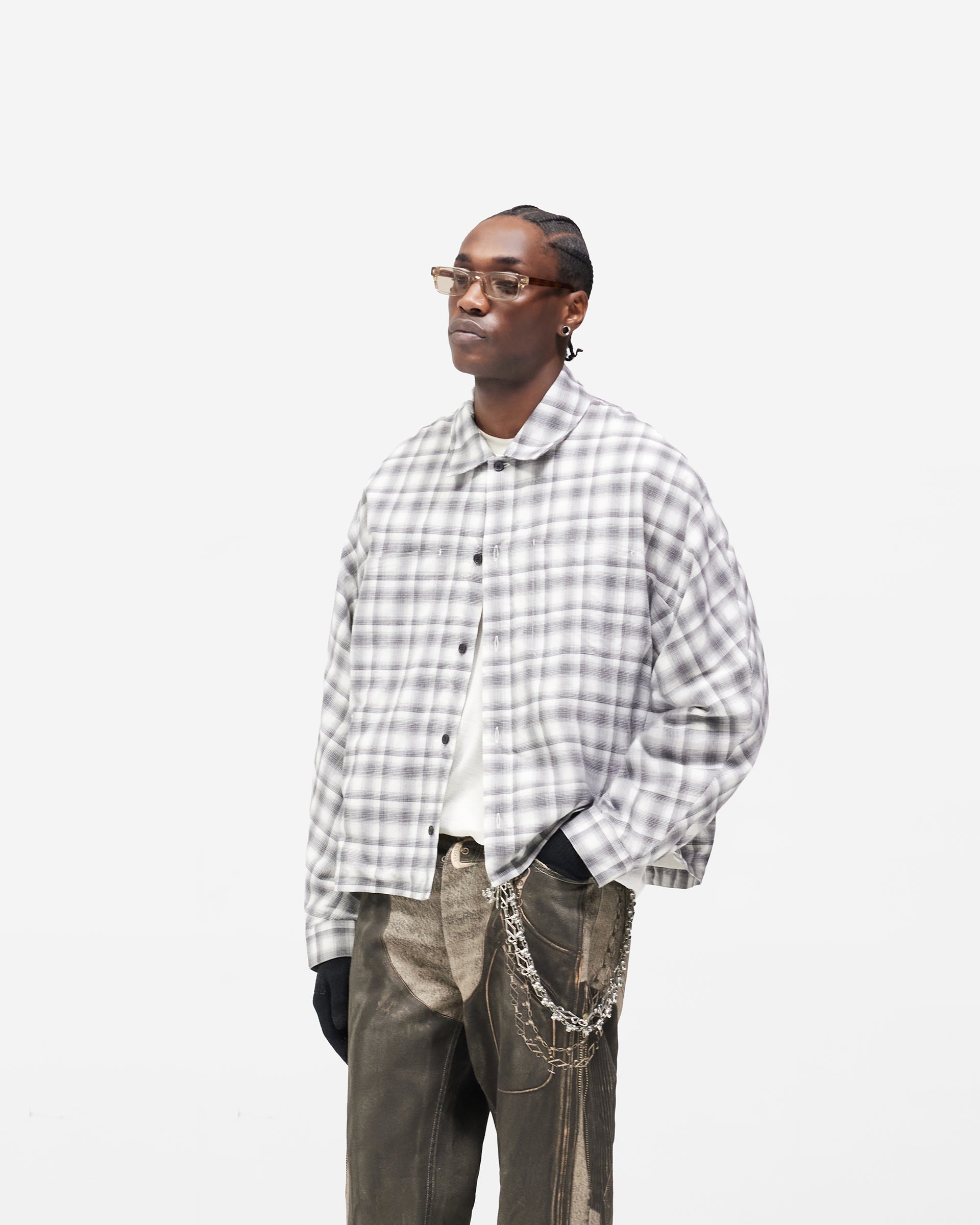 Arch Flannel Shirt - Flat White Jet Black