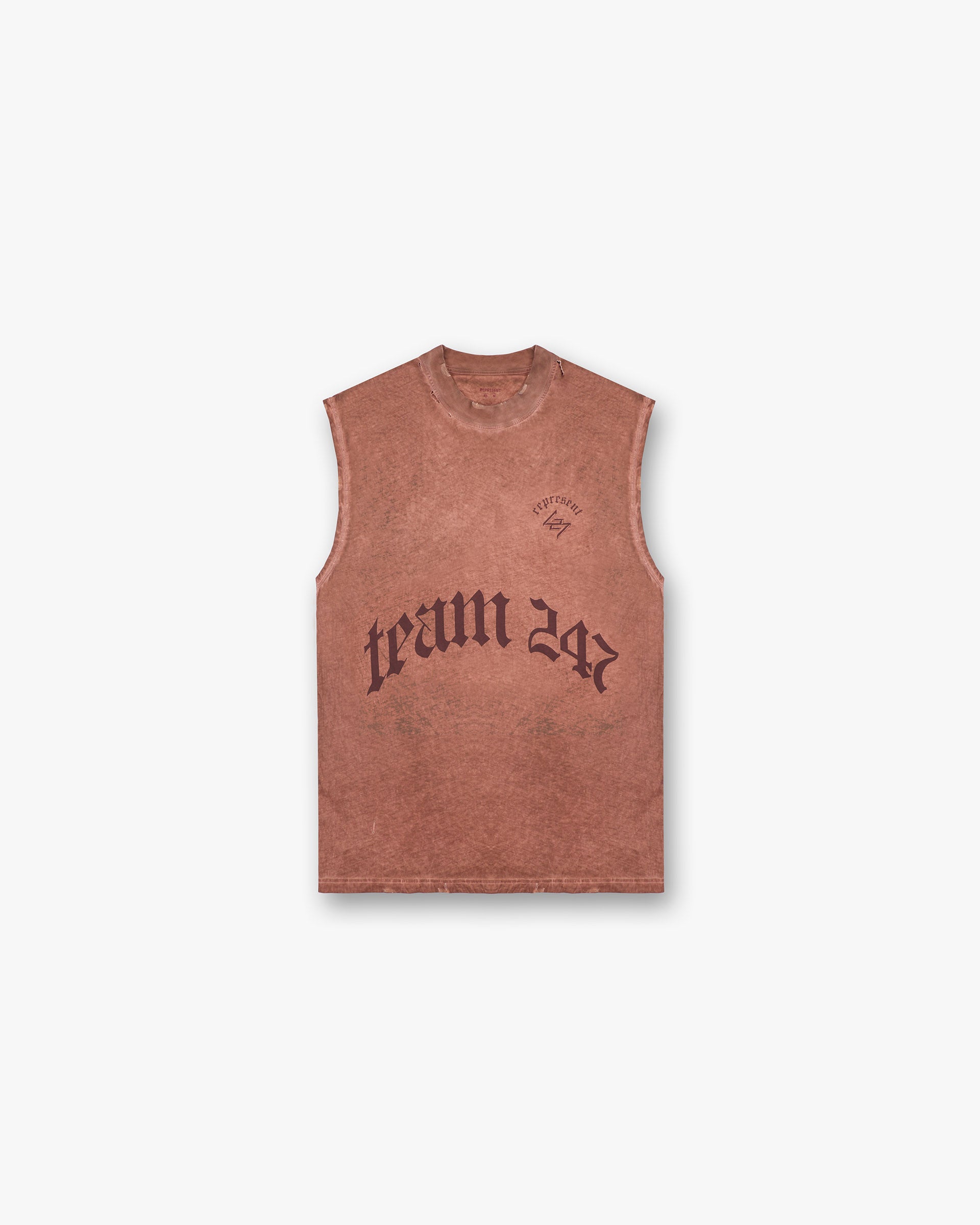 Front product image of a womens rust T-shirt on a plain white background | WG247 Tank in Rust | Tank with seamless design and low impact support | 247 T-Shirts | Represent Clo