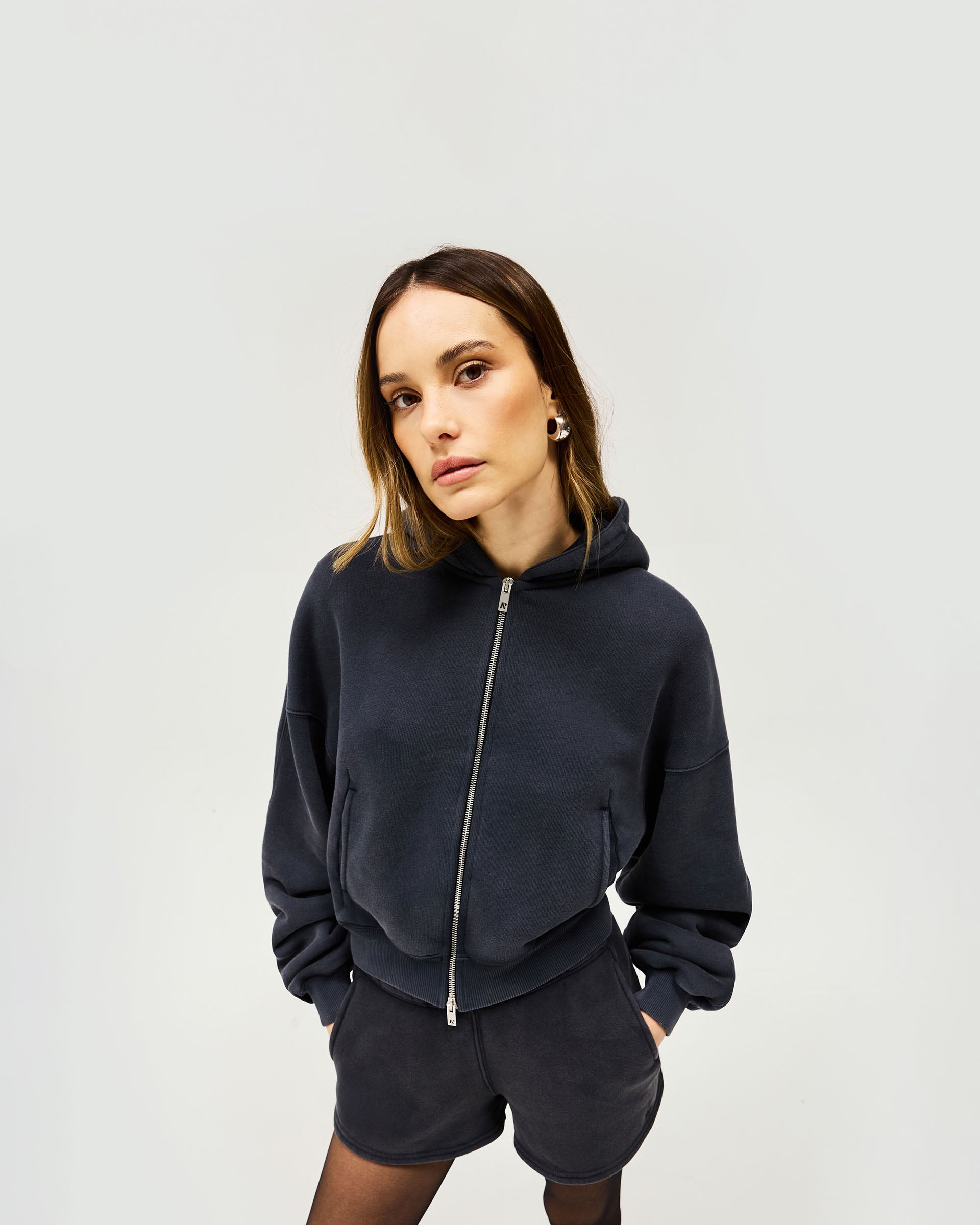 Initial Oversized Crop Hoodie - Washed Black