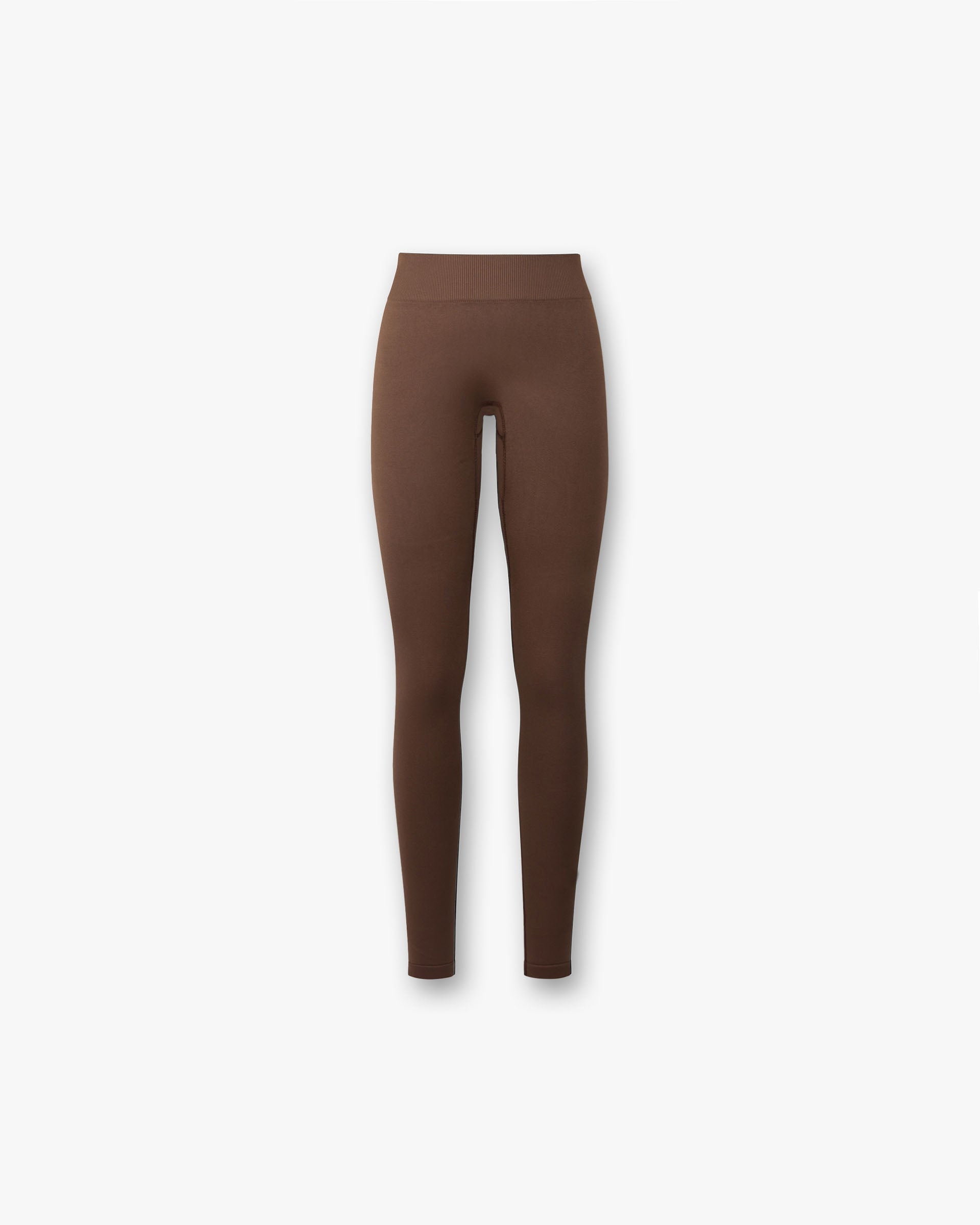 Front product image of womens hazel leggings on a plain white background | Owners Club Contour Seamless Legging in Mocha | Seamless leggings made from recycled nylon | Womens Bottoms | Represent Clo