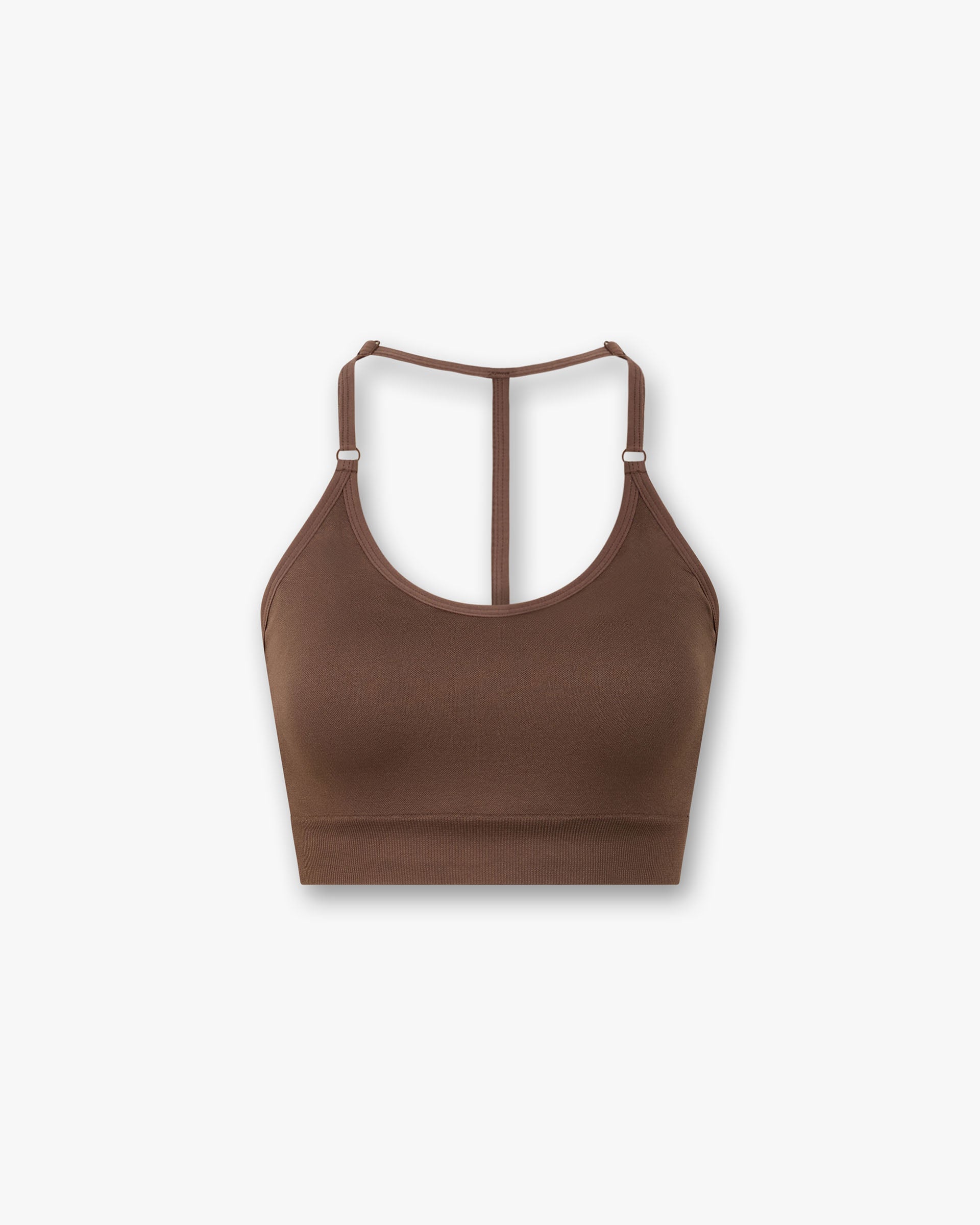 Front product image of a womens brown bra on a plain white background | Owners Club Seamless Low Impact Bra in Mocha | Seamless low impact bra | Womens Tops | Represent Clo