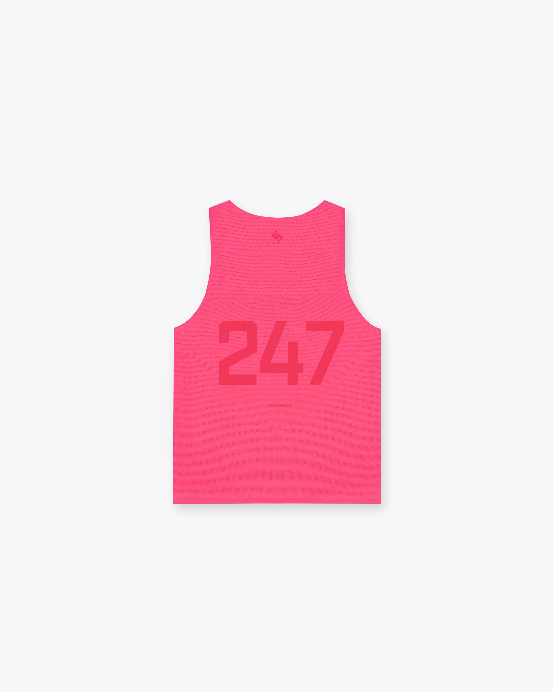 Back product image of a mens pink running vest on a plain white background | 247 Run Vest in Ultra Pink | Lightweight pink vest with moisture-wicking mesh fabric | 247 T-Shirts | Represent Clo