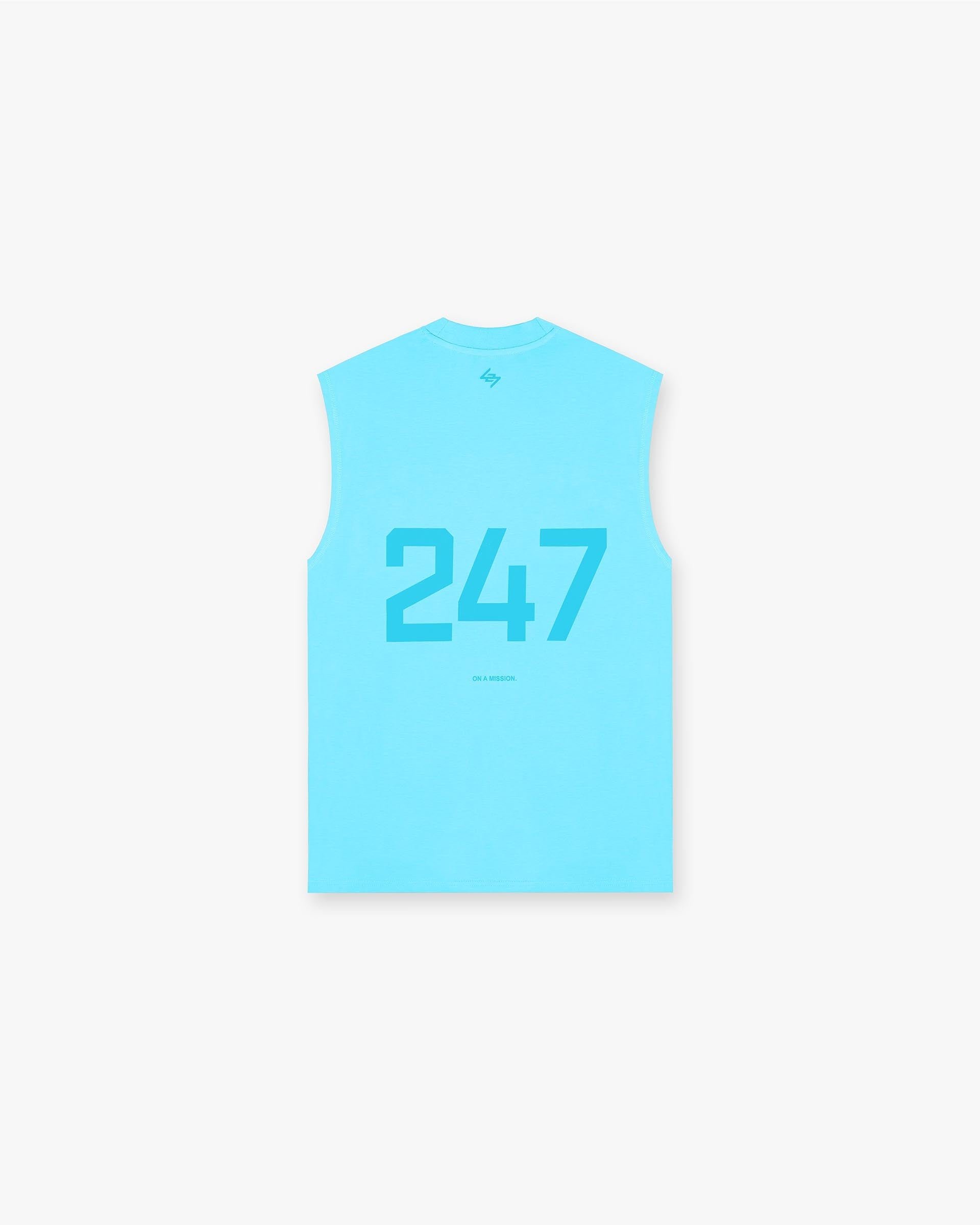 Back product image of a mens blue tank top on a plain white background | 247 Oversized Tank in Ultra Blue | Technical fabric with 4-way stretch and antibacterial finish | 247 T-Shirts | Represent Clo