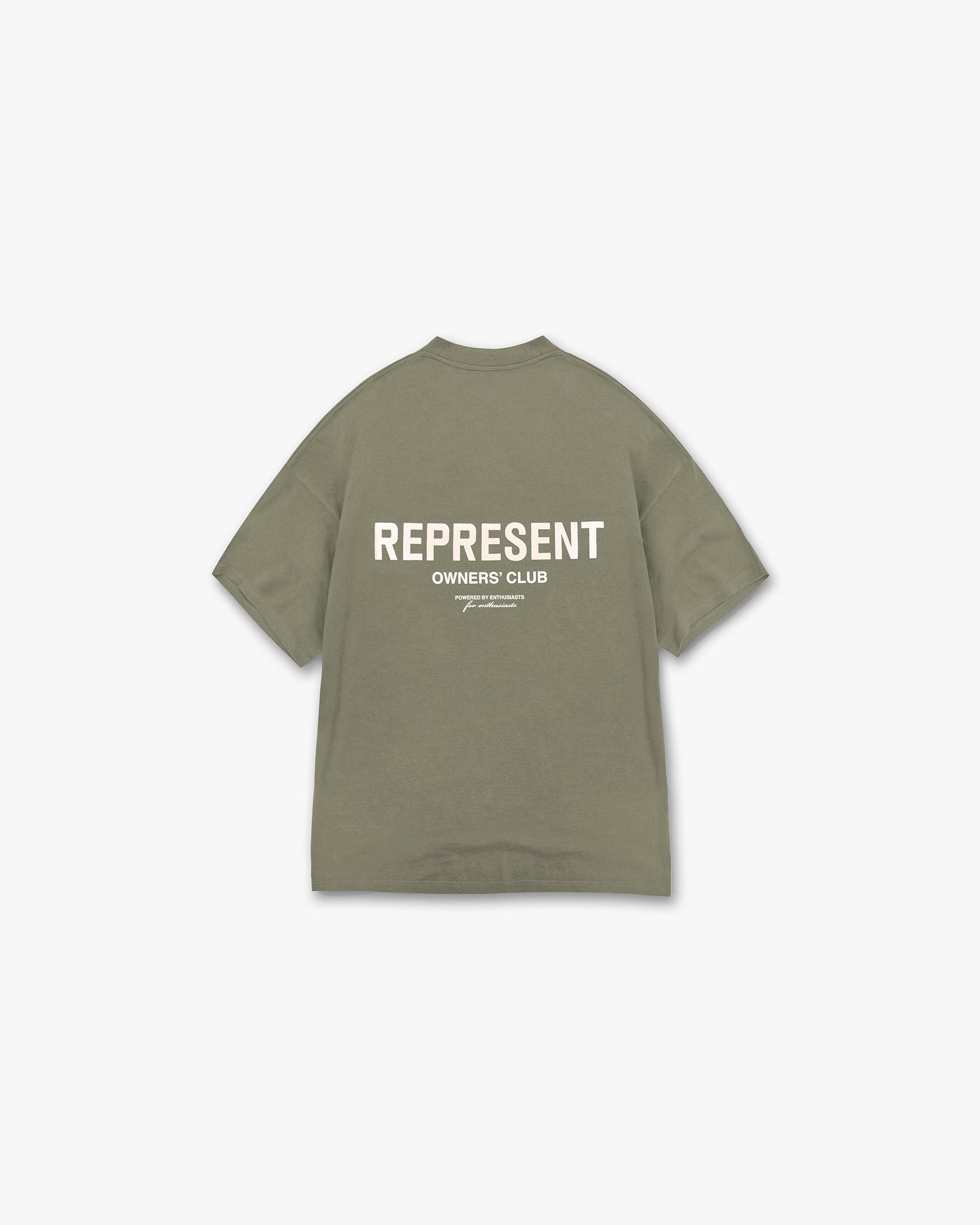 Front product image of a mens olive t-shirt on a plain white background | Represent Owners Club T-Shirt in Olive | Classic fit mens t-shirt | SS23 T-Shirts | Represent Clo