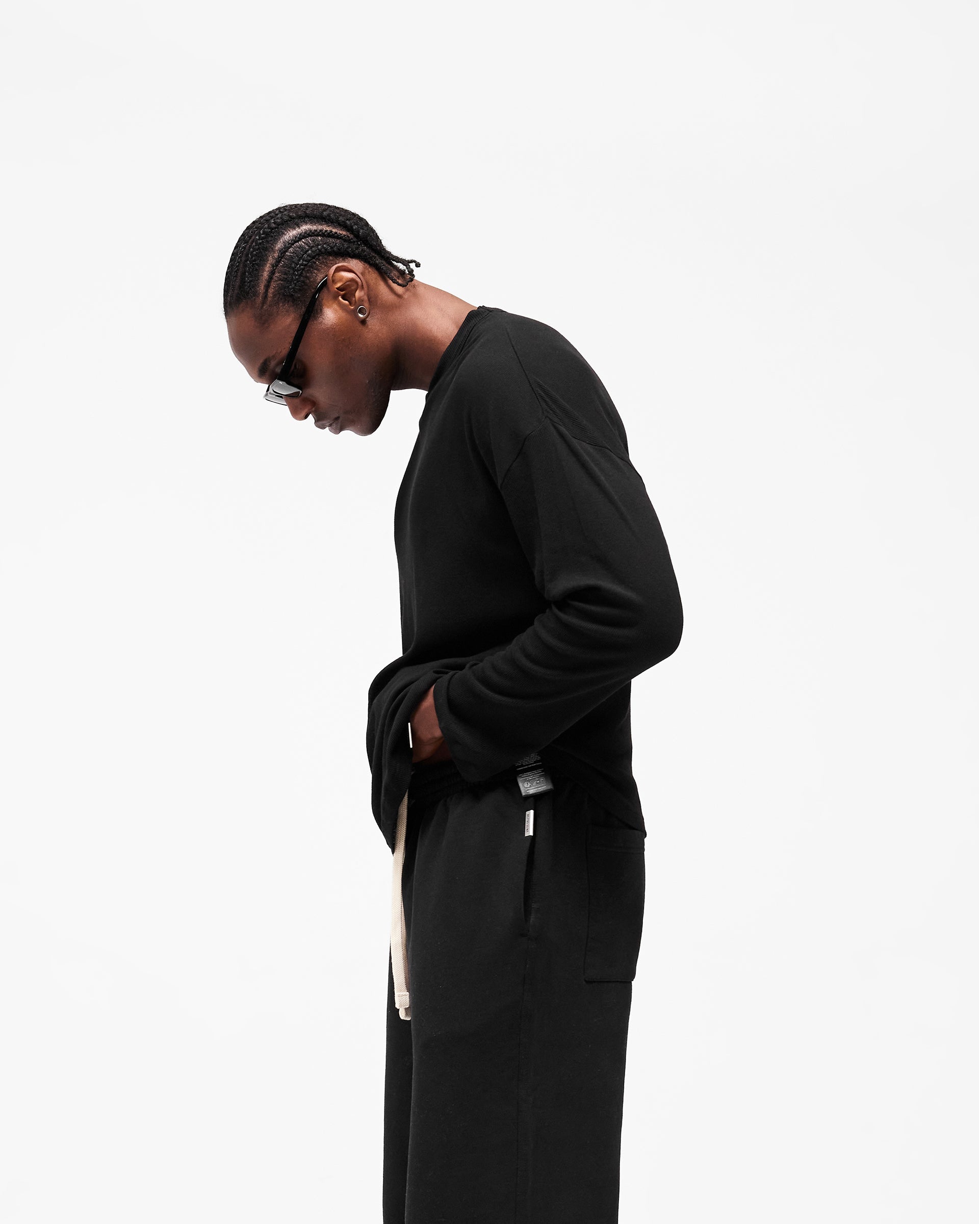 Initial Sheer Rib Long Sleeve T-Shirt - Jet Black