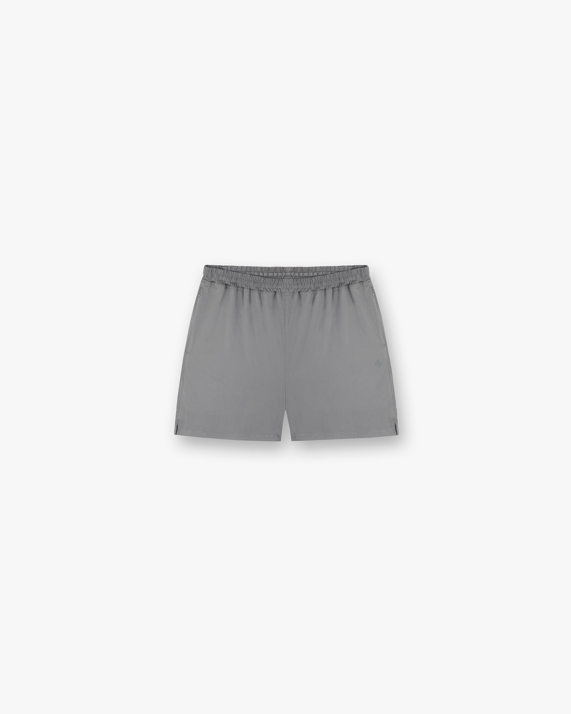 Front product image of mens grey mesh shorts on a plain white background | 247 Mesh Shorts in Pewter | Lightweight mesh fabric shorts with elastic waistband | 247 Shorts | Represent Clo