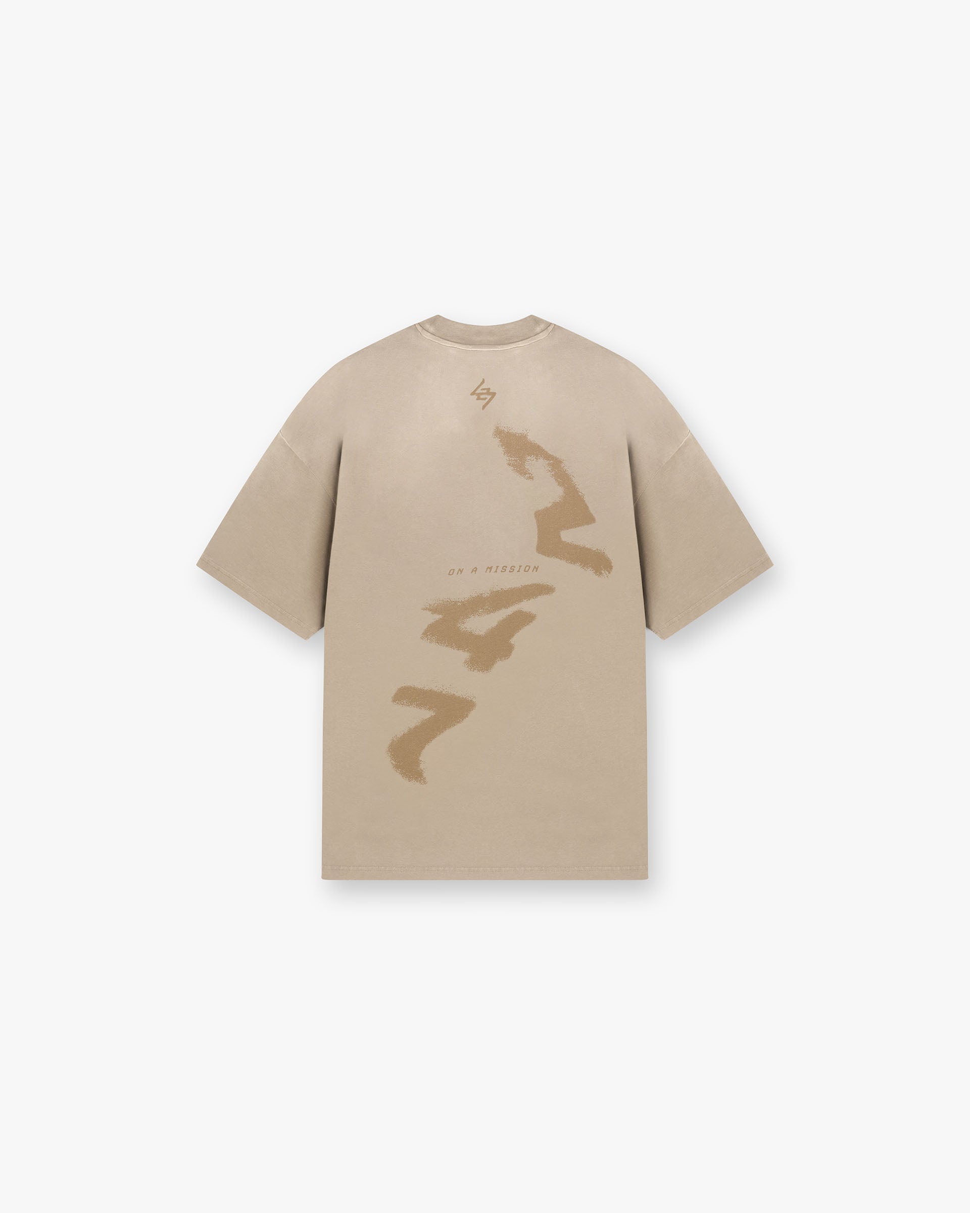 Front product image of a mens beige t-shirt on a plain white background | 247 Motion Oversized T-Shirt in Pebble | Oversized t-shirt with relaxed fit | 247 T-Shirts | Represent Clo