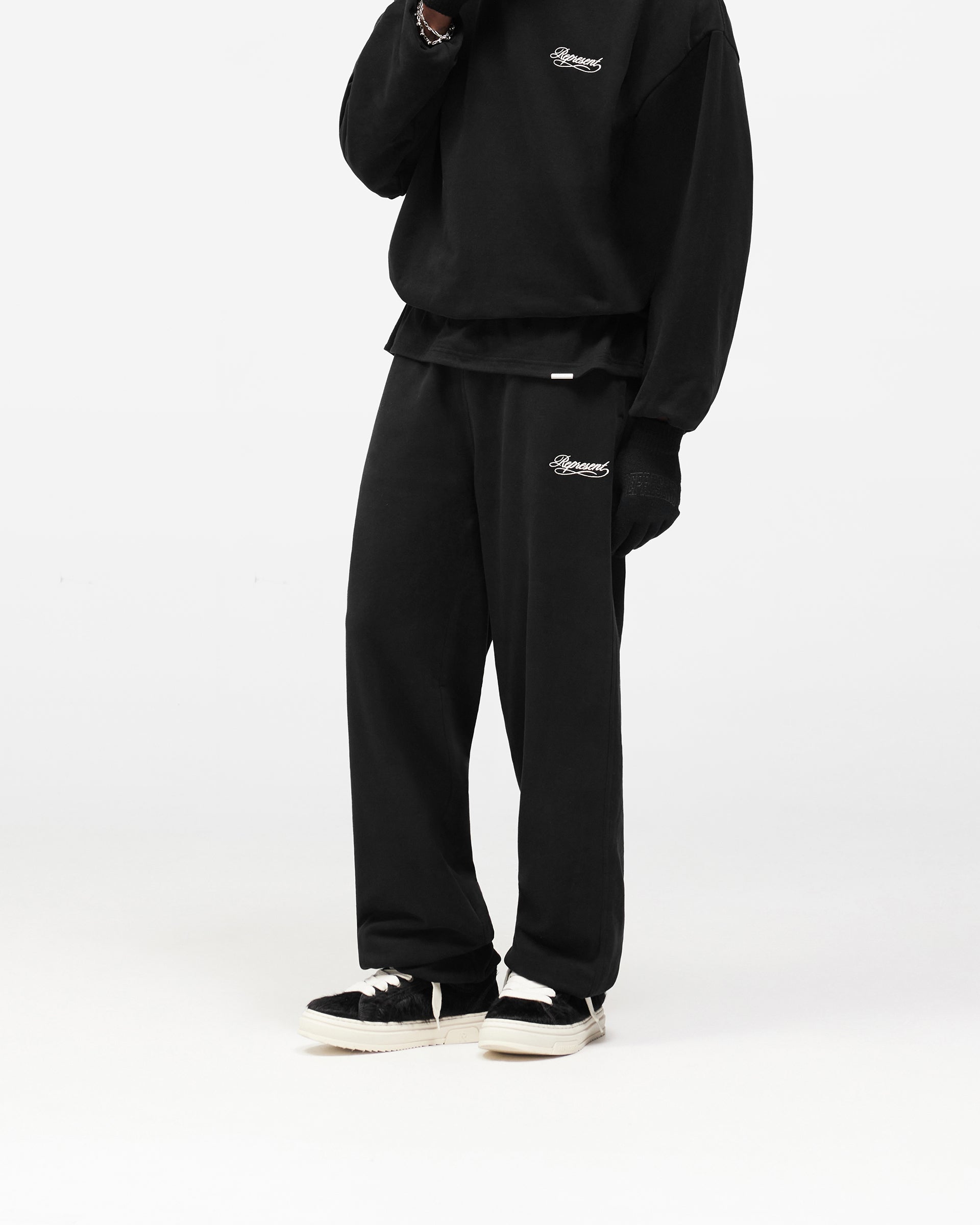 Dual Layer Script Sweatpants - Jet Black