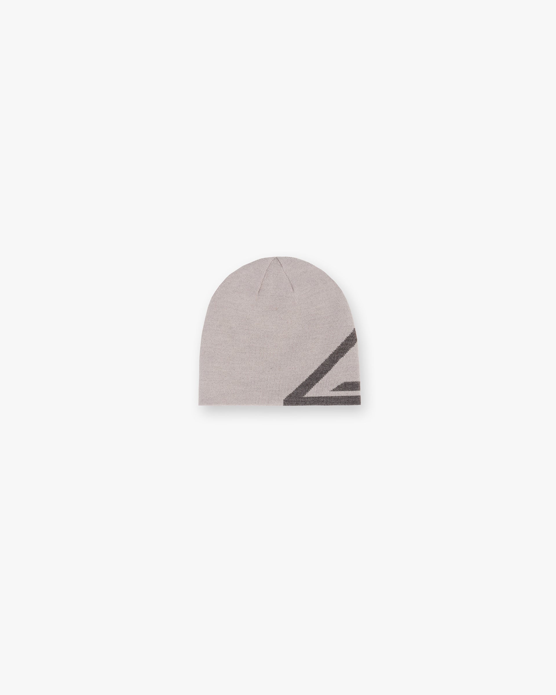 Front product image of a mens grey beanie on a plain white background | 247 Logo Beanie in Moonrock | Soft knit beanie | 247 Accessories | Represent Clo