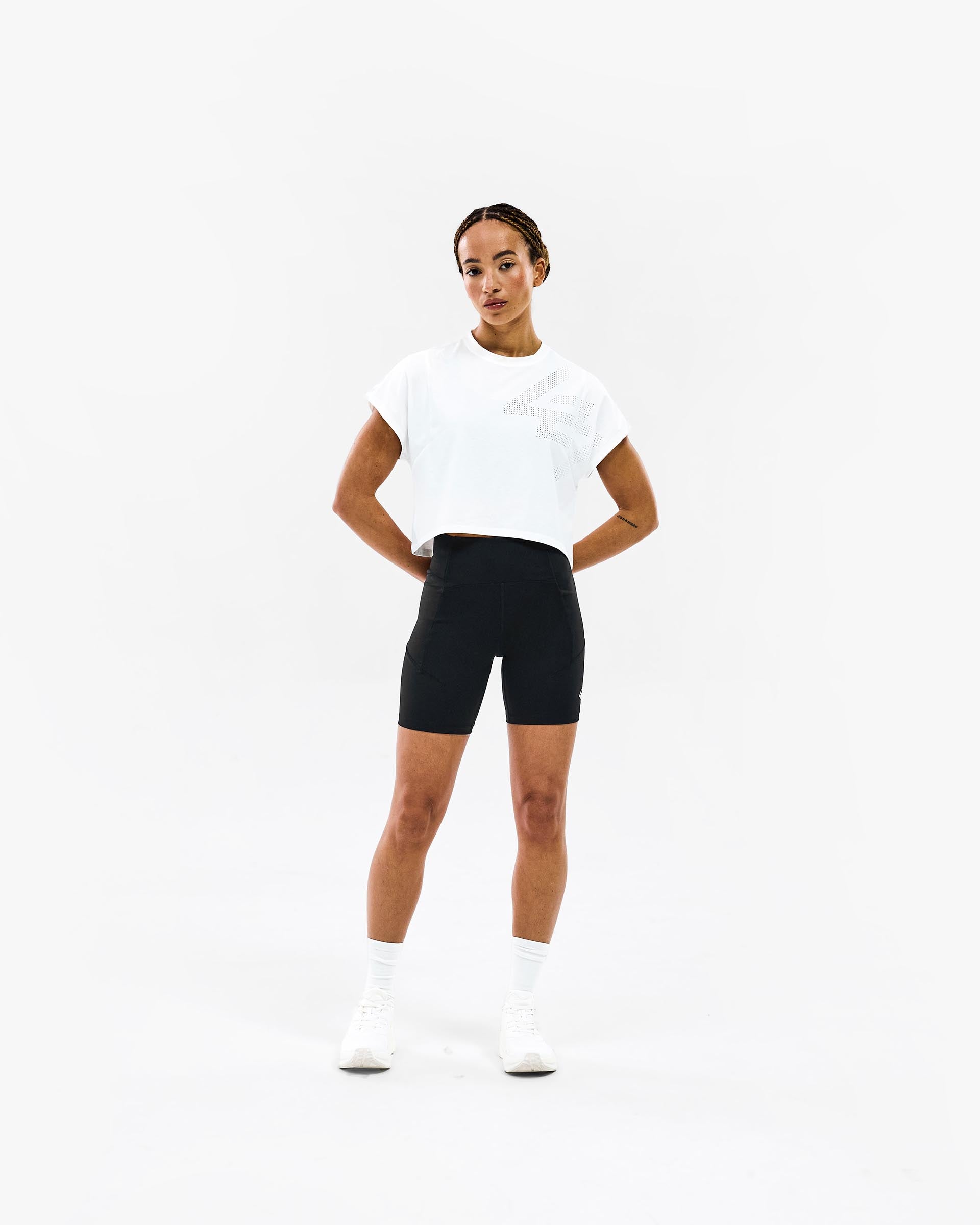 247 Perforated Cropped Training T-Shirt - White