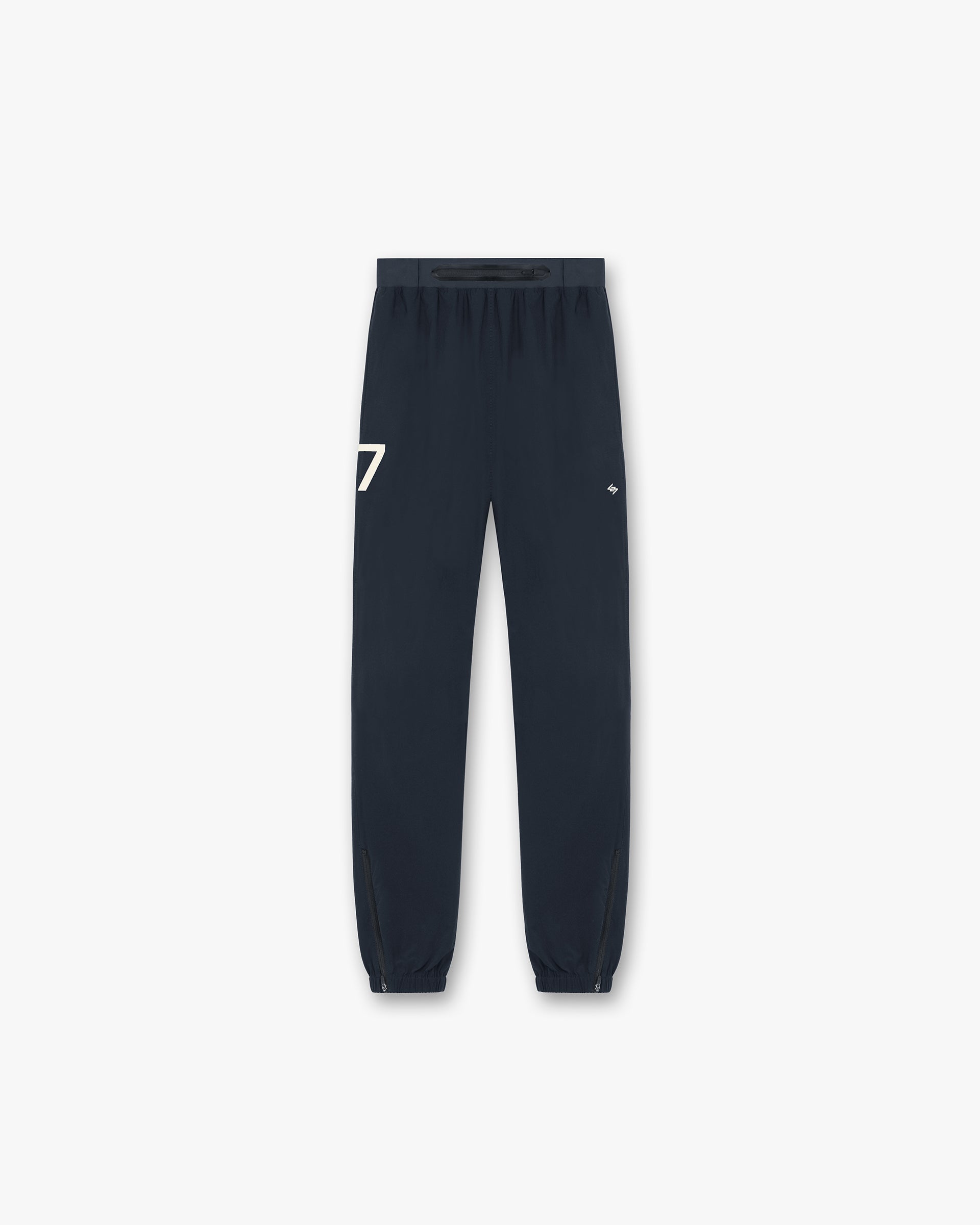 Back product image of mens navy pants on a plain white background | 247 Training Pant in Navy | Pants with elasticated waistband and zip cuffs | 247 Pants | Represent Clo