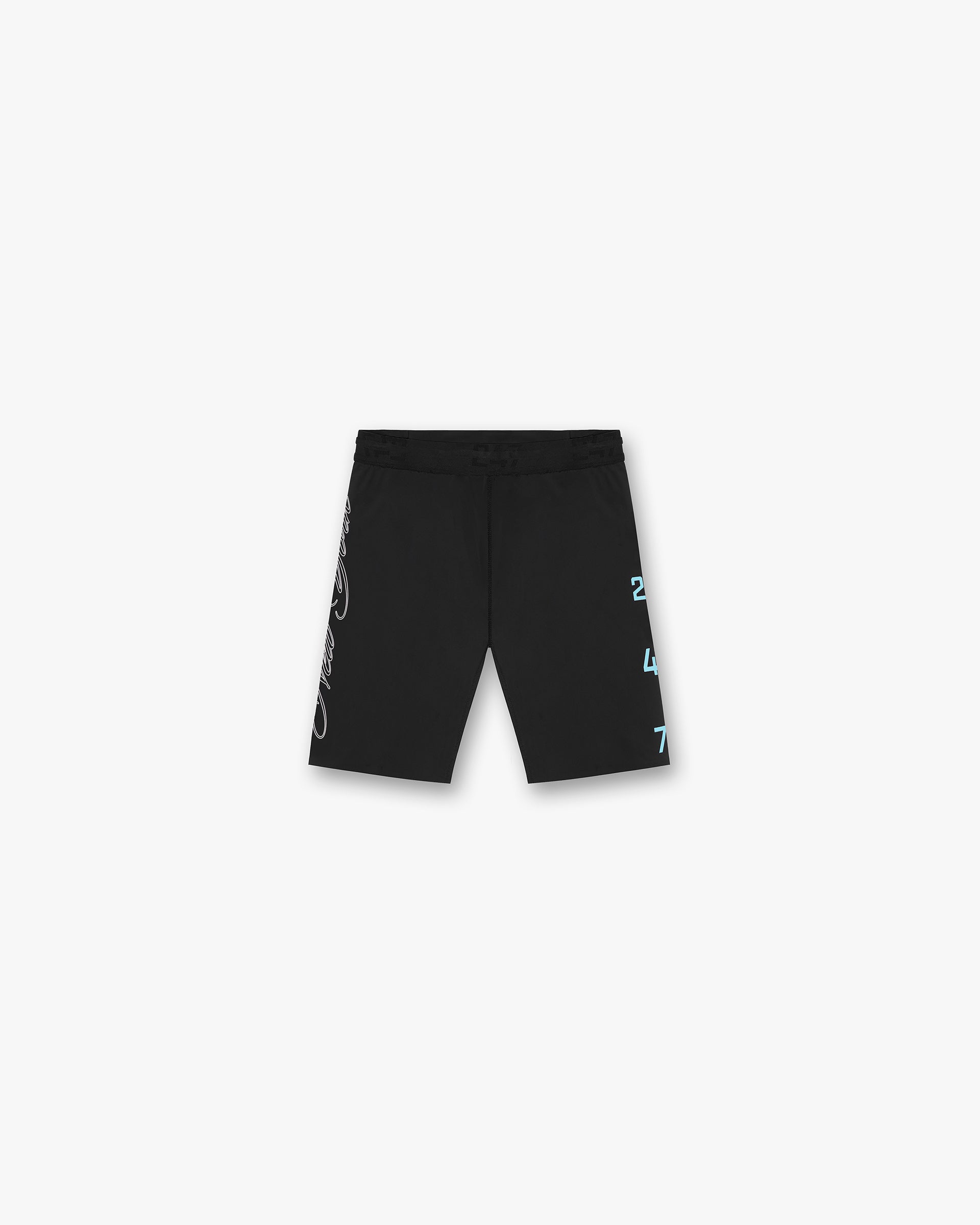 Front product image of mens black half tights on a plain white background | 247 New York Half Tight in Black | Slim fit shorts suitable for athletic wear | 247 Shorts | Represent Clo
