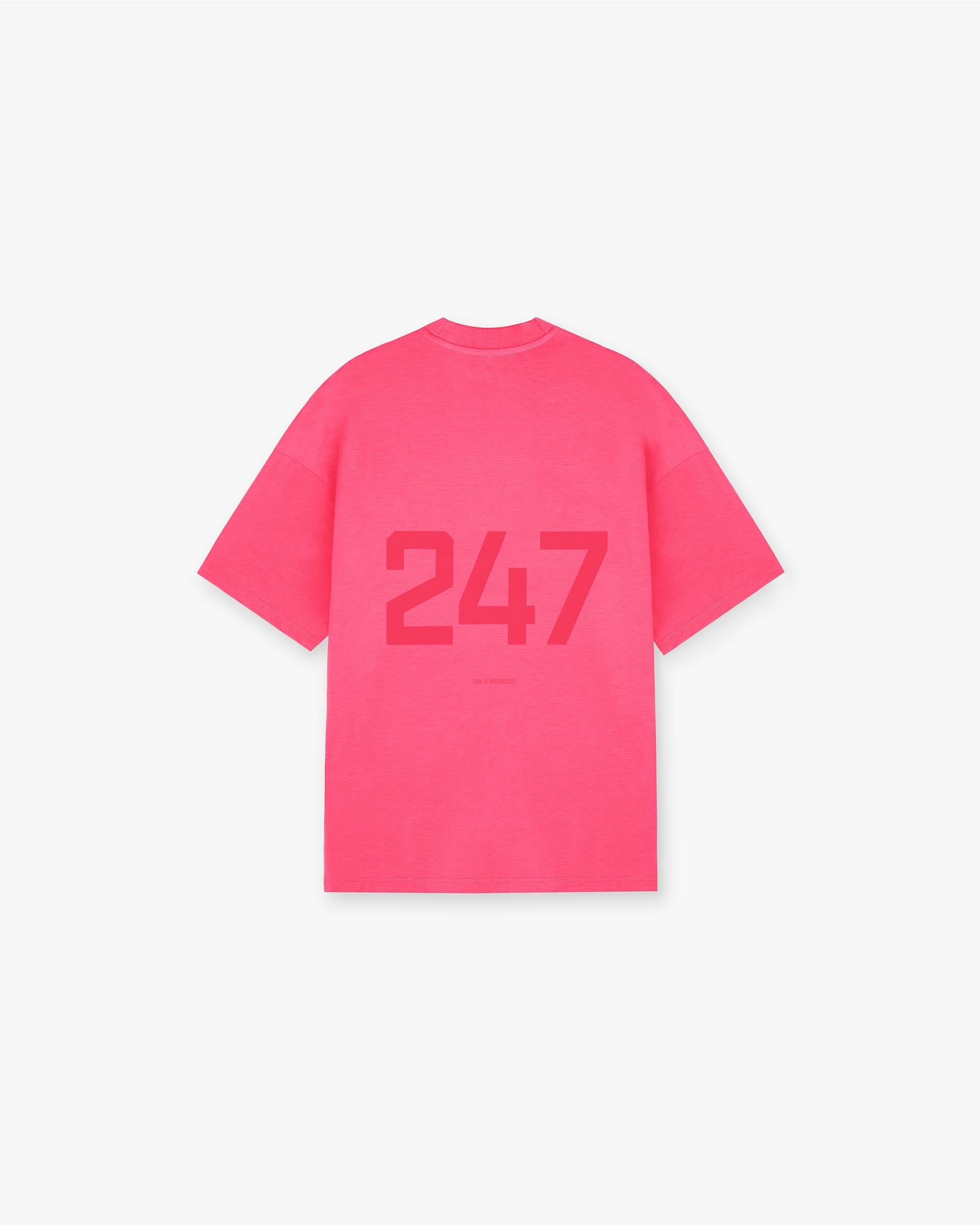Back product image of a mens pink t-shirt on a plain white background | 247 Oversized T-Shirt in Ultra Pink | Oversized t-shirt with moisture-wicking fabric | 247 T-Shirts | Represent Clo