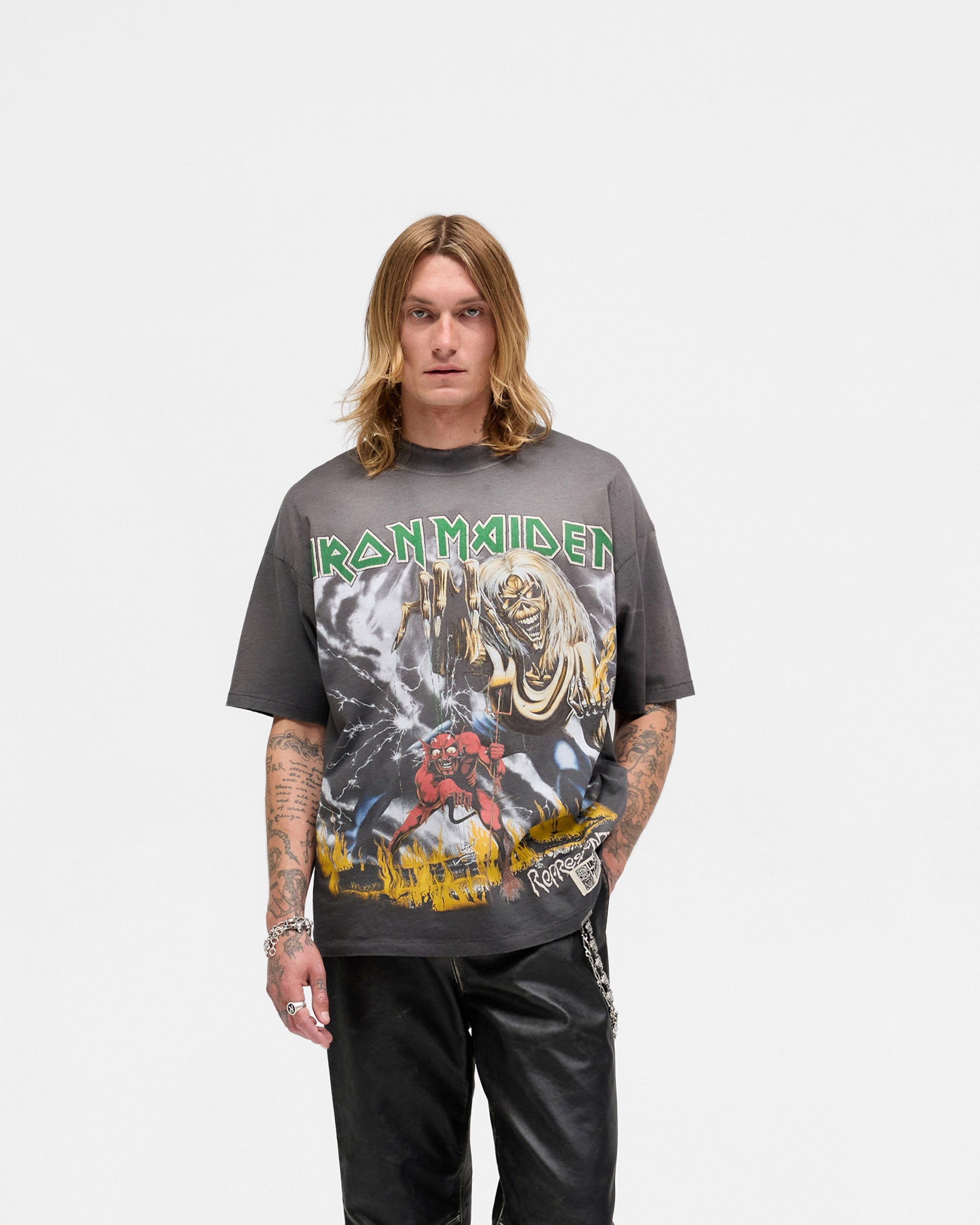 Represent X Iron Maiden Number Of Beast T-Shirt - Sunfade Grey