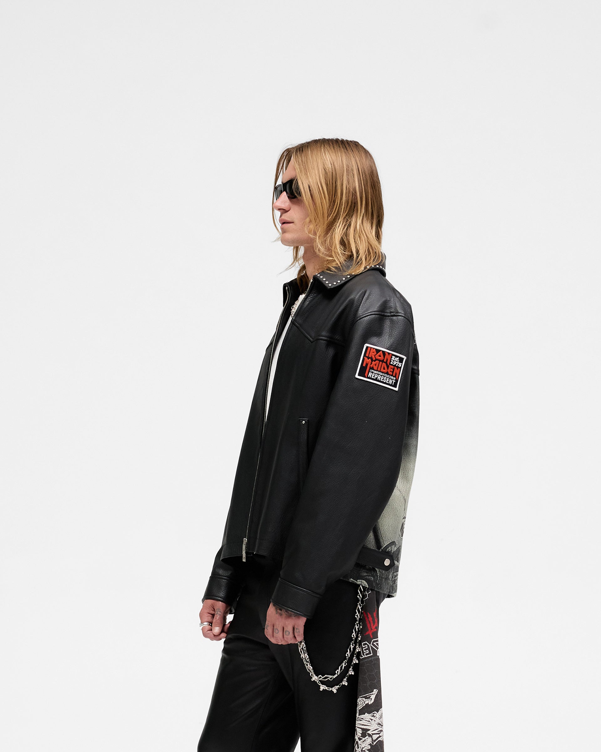 Represent X Iron Maiden Trooper Leather Jacket - Jet Black