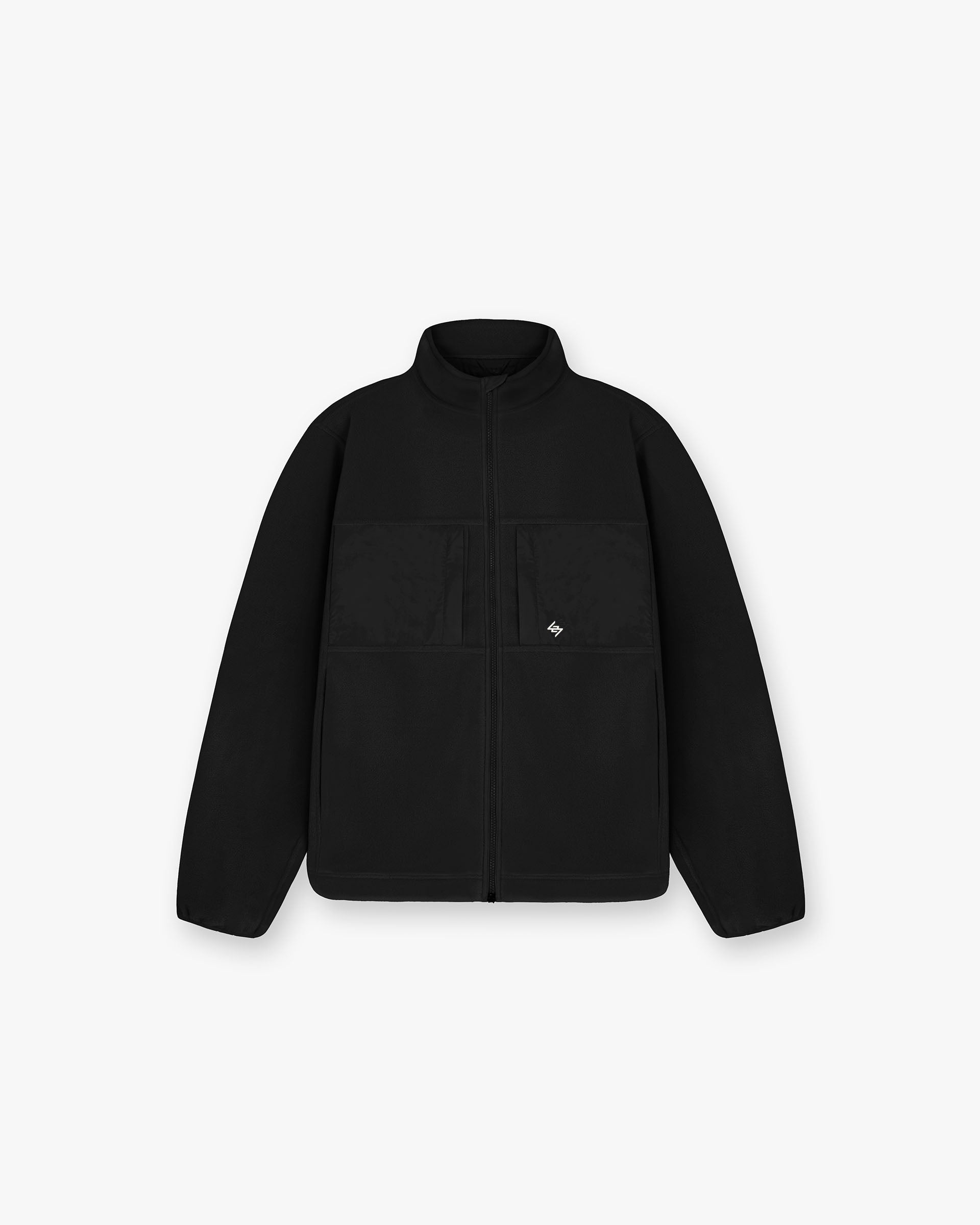 Front product image of a mens black fleece on a plain white background | 247 Polar Panelled Fleece in Black | Fleece jacket with panelled design | 247 Outerwear | Represent Clo