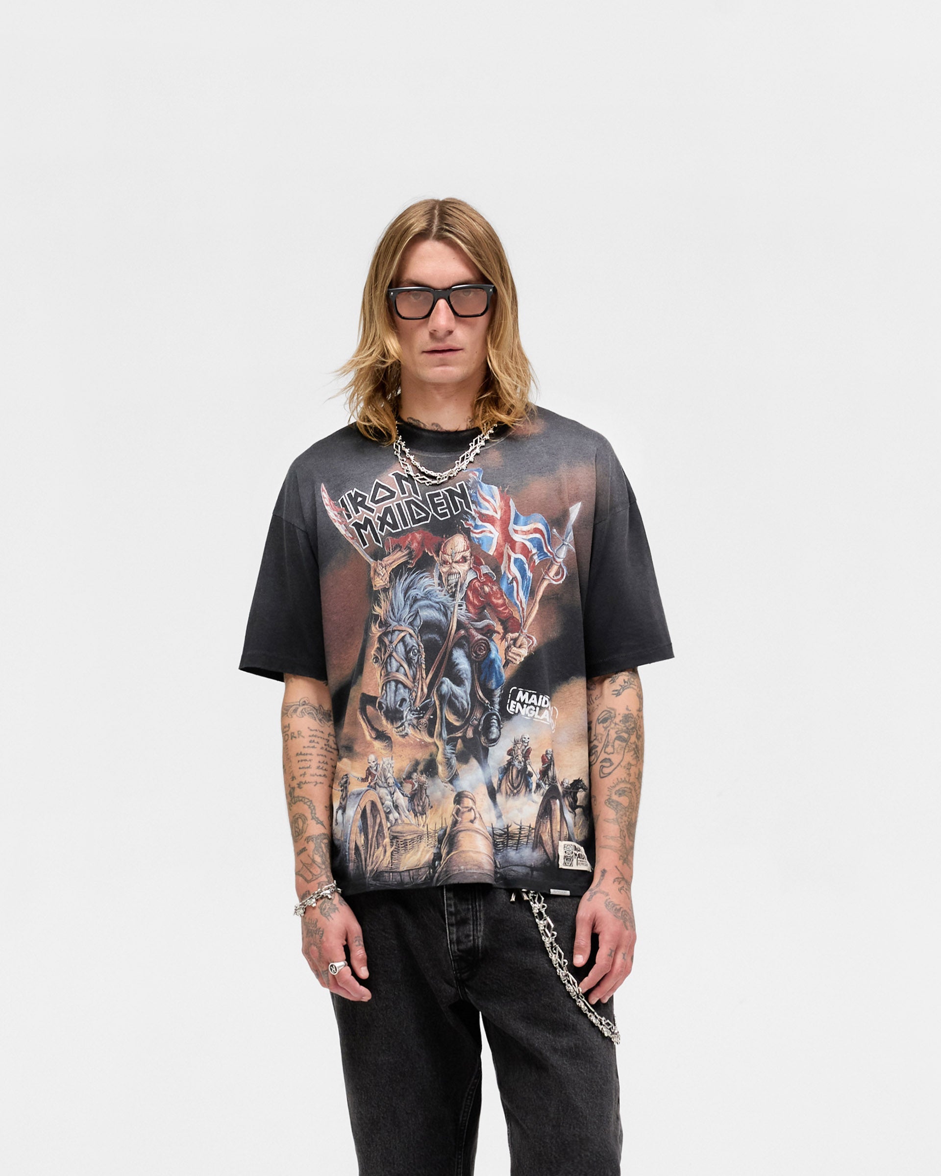 Represent X Iron Maiden Steed T-Shirt - Stained Black
