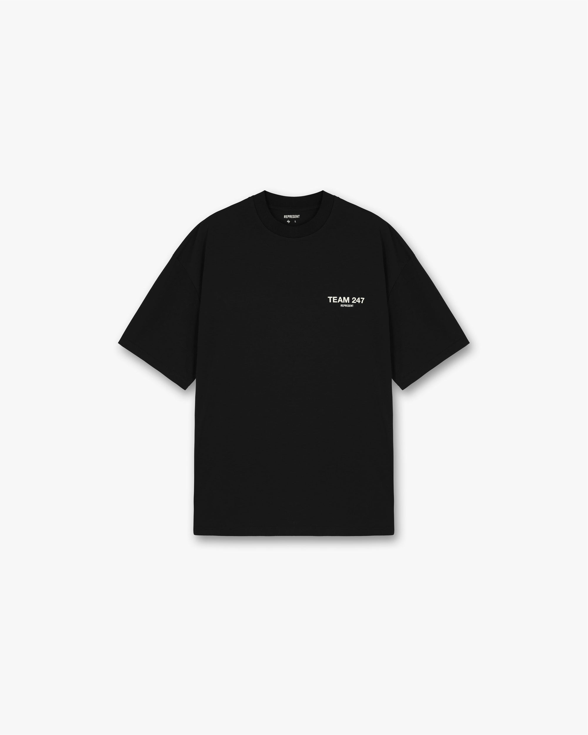 Represent Team 247 Oversized T-Shirt in Black, featuring Team 247 branding on the chest.