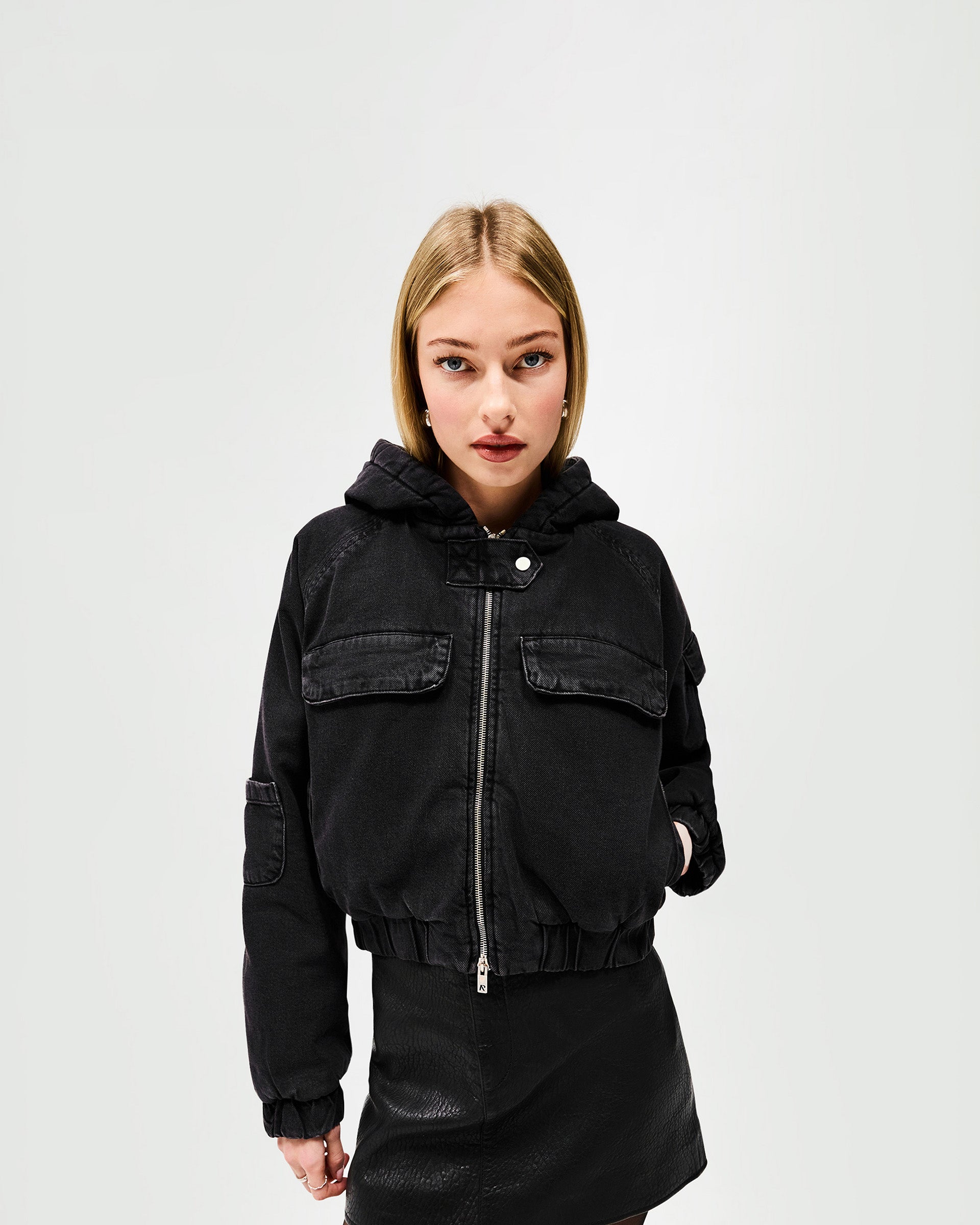 Crash Cropped Denim Jacket - Washed Black