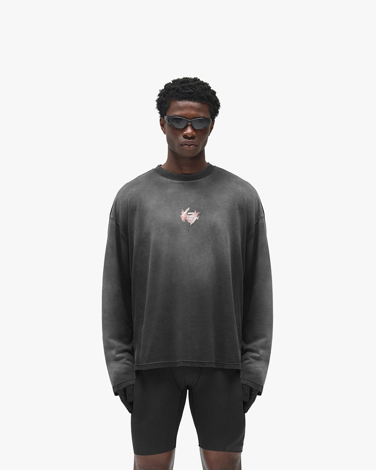 247 Ignite Long Sleeve T-Shirt - Stained Black Wash - Cropped Model - Front