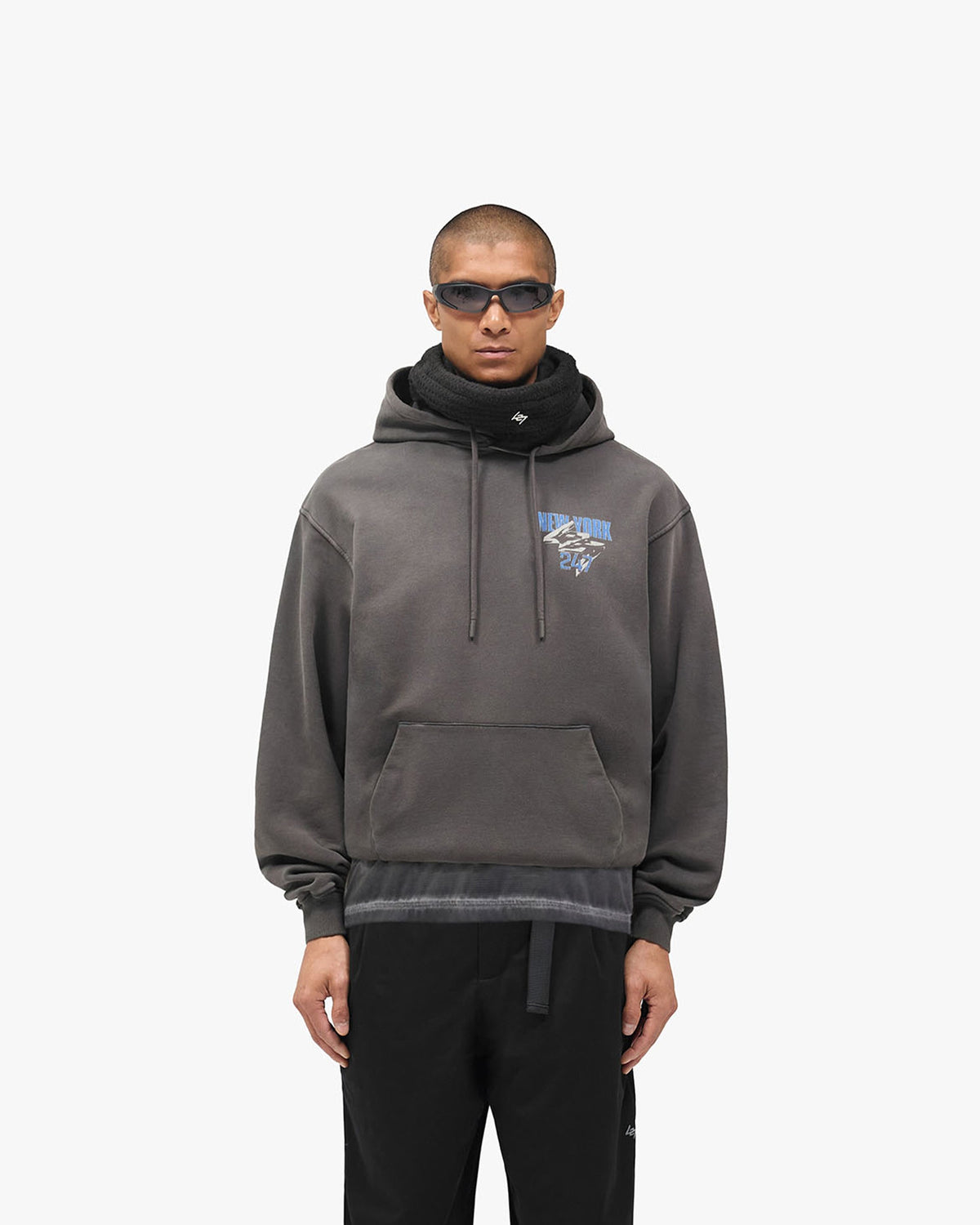 247 New York Hoodie - Washed Grey - Cropped Model - Front