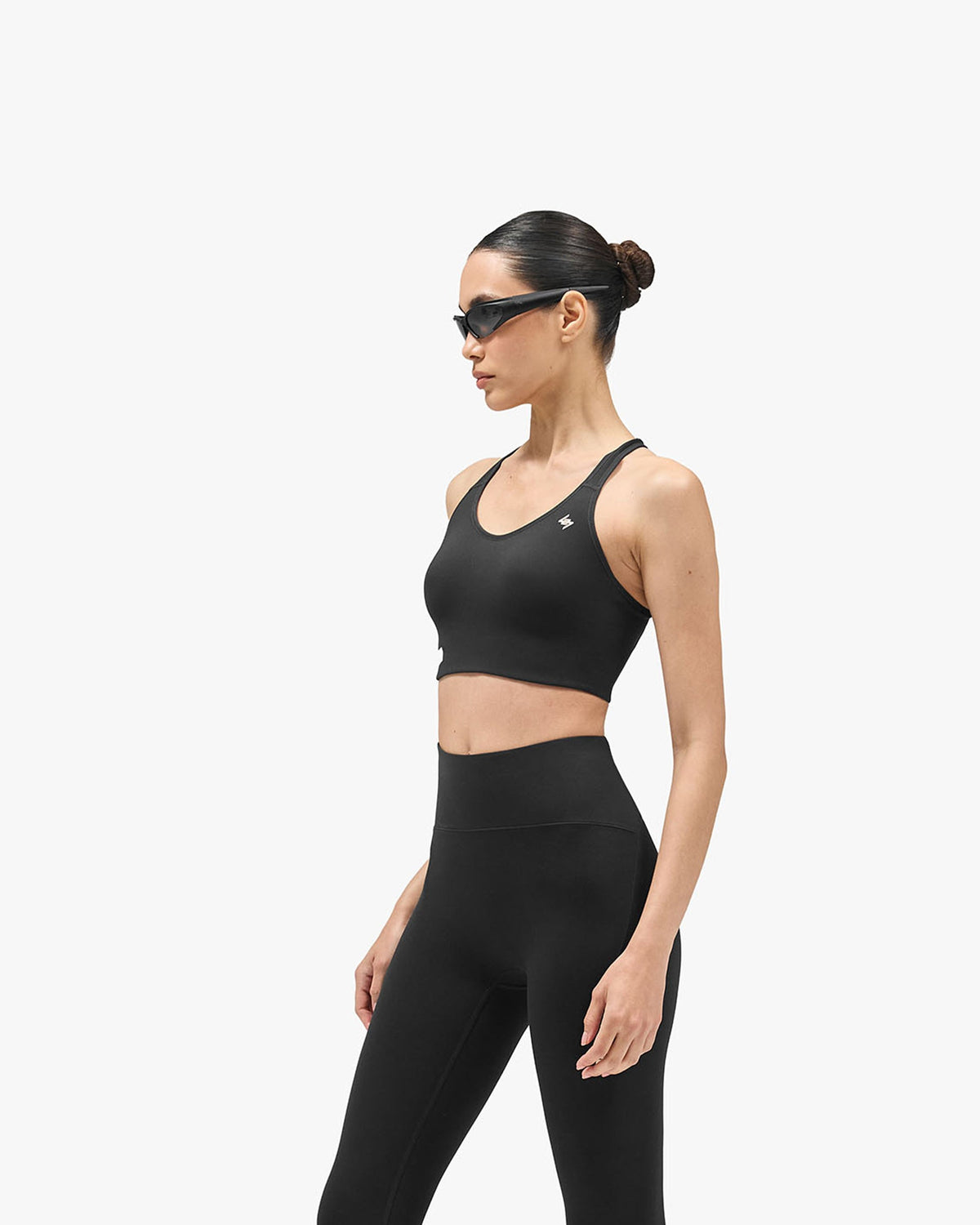 247 On A Mission High Support Sports Bra - Jet Black - Cropped Model - Side