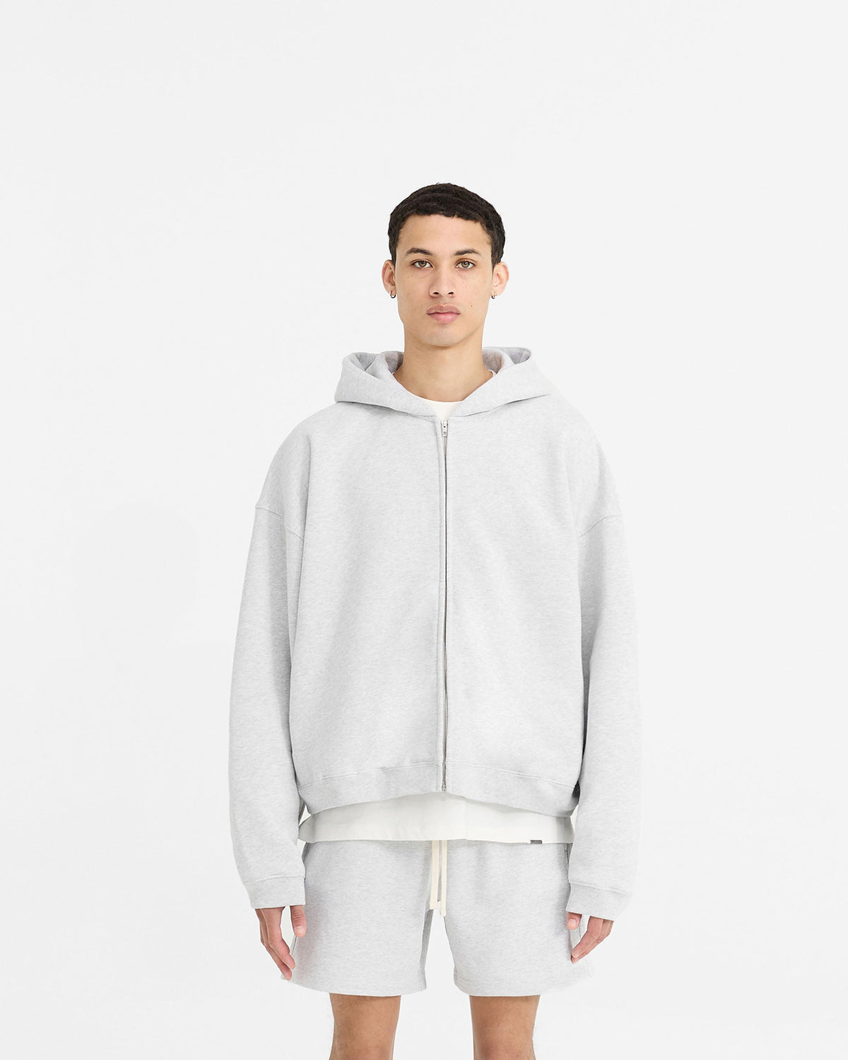 Initial Boxy Zip Through Hoodie - Ice Grey Marl