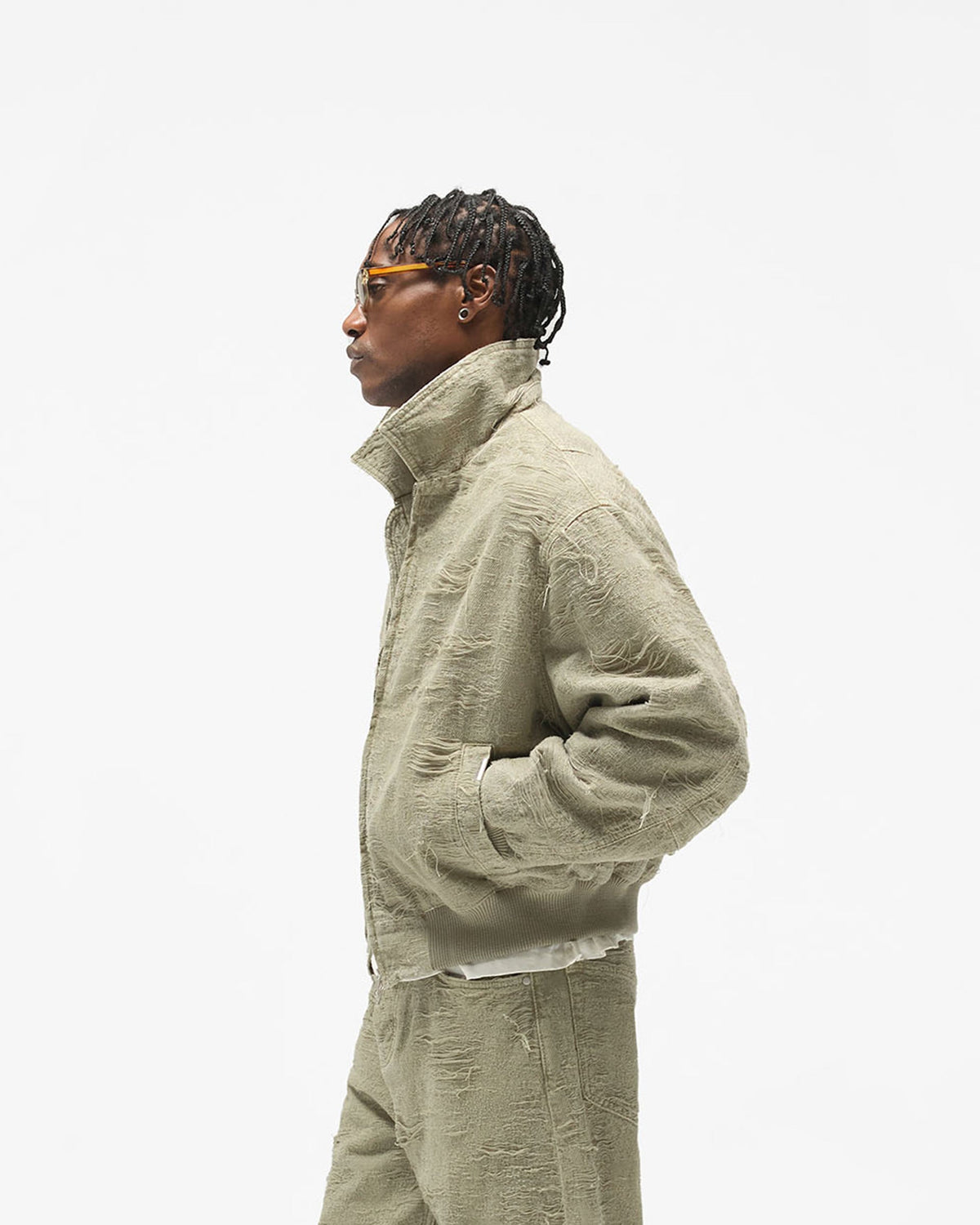 Anarchy Jacket - Stone - Cropped Model - Side