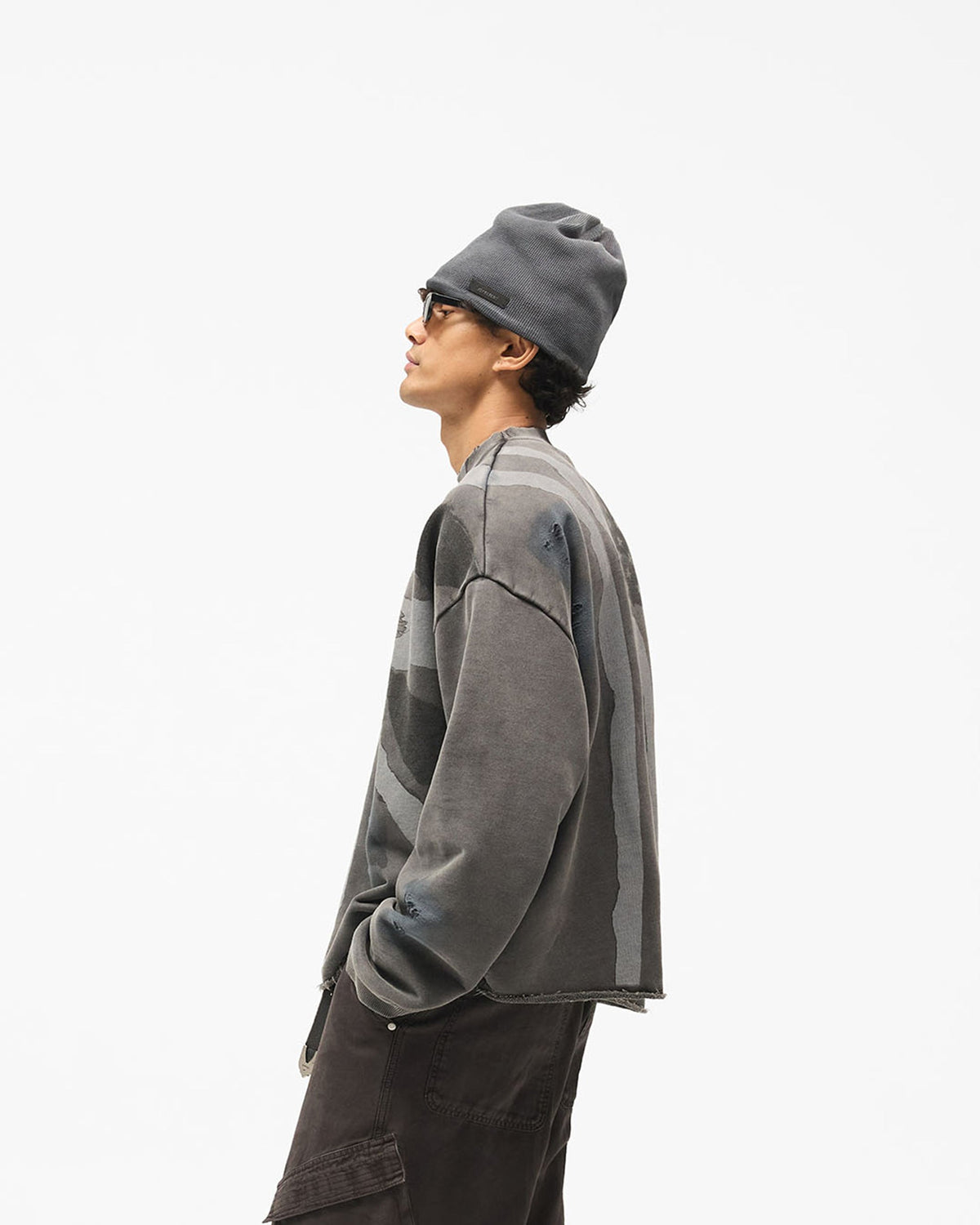 Flag Sweat - Vintage Black - Cropped Model - Side