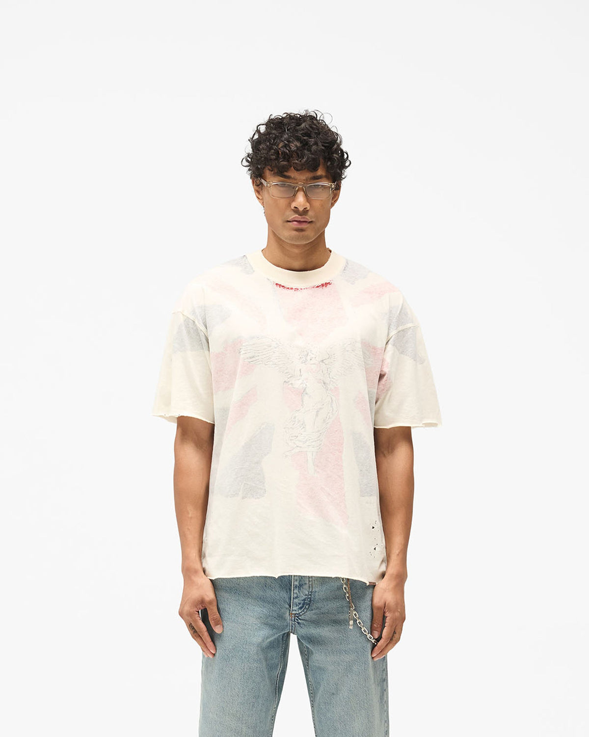 Flag T-Shirt - Off White - Cropped Model - Front