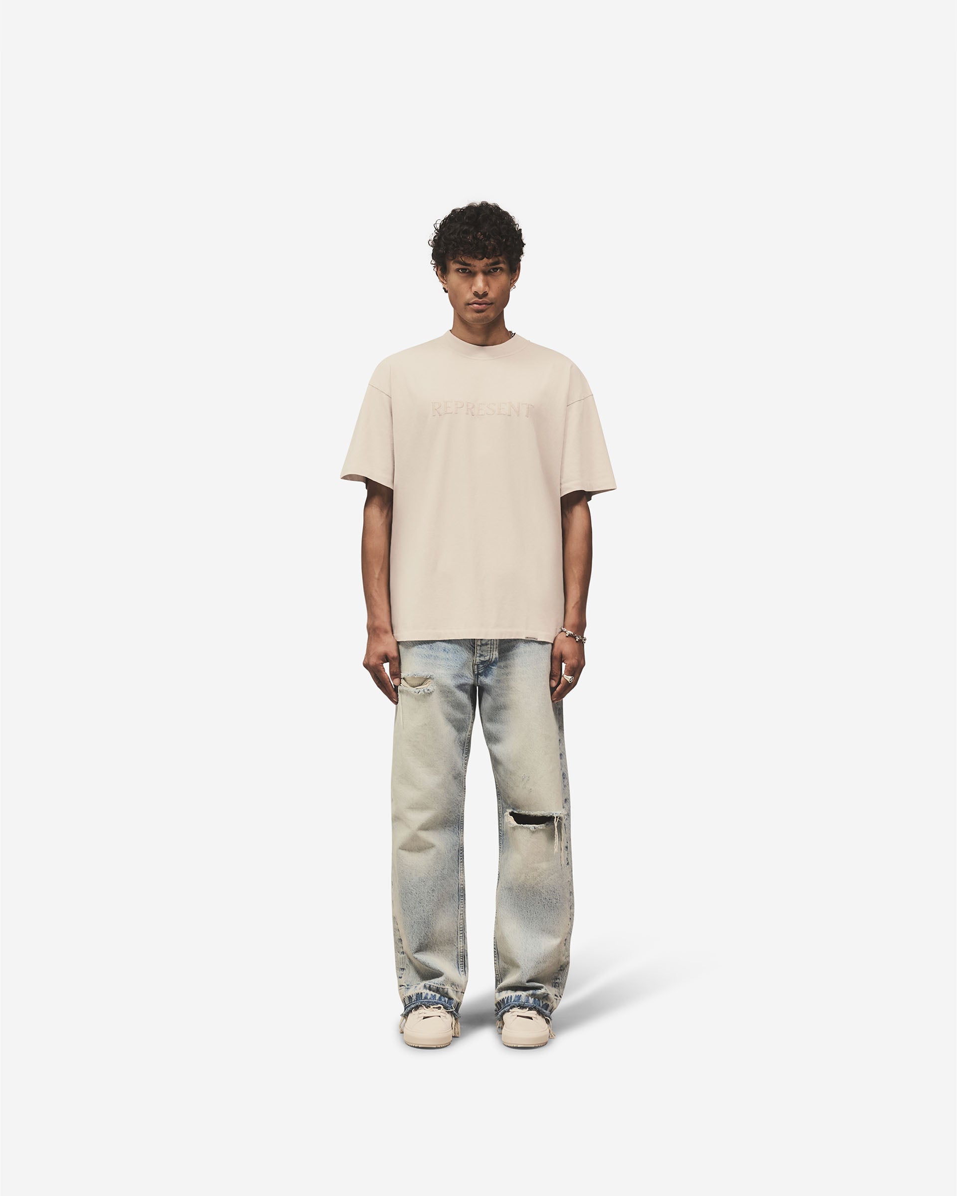 Embroidered Serif Logo T-Shirt - Concrete