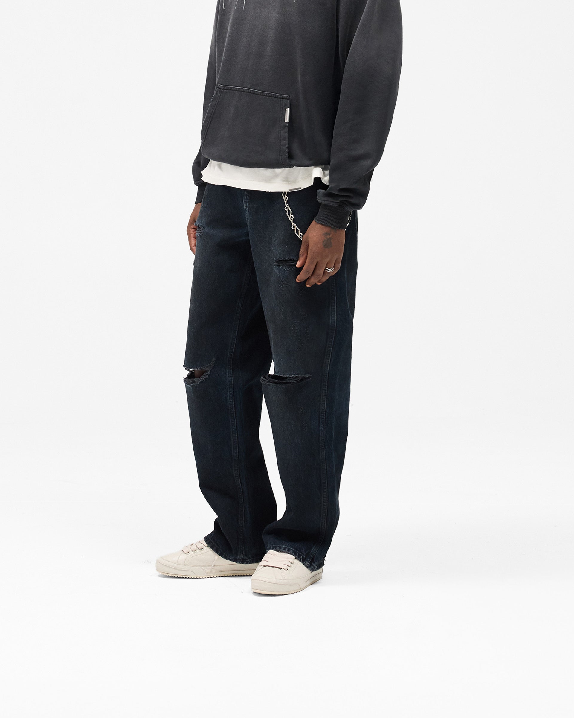 R3 Distressed Baggy Denim - Petrol