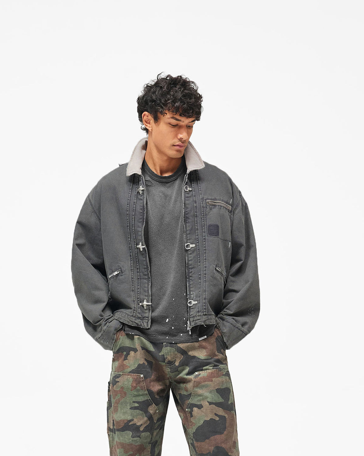 MH Worker Jacket - Vintage Grey - Cropped Model - Front