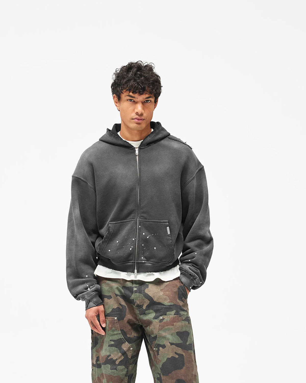 Mh Paint Hoodie - Antique Slate - Cropped Model - Front
