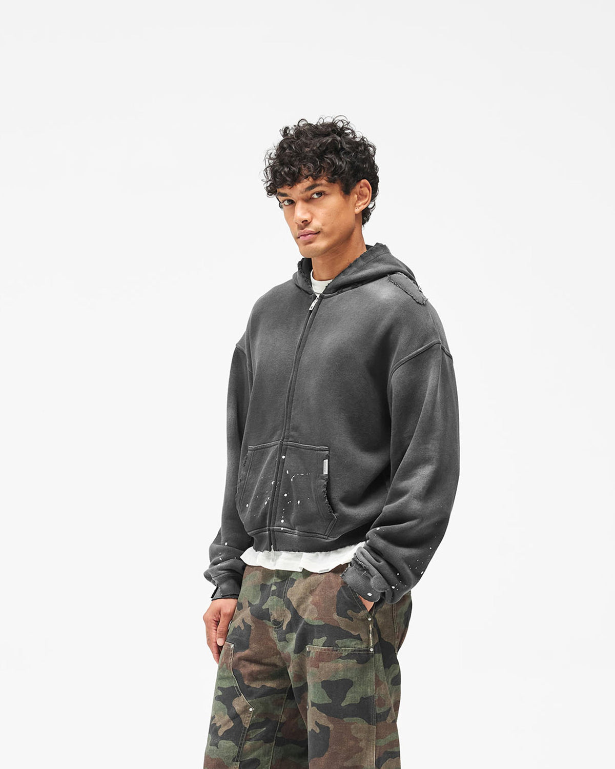 Mh Paint Hoodie - Antique Slate - Cropped Model - Front
