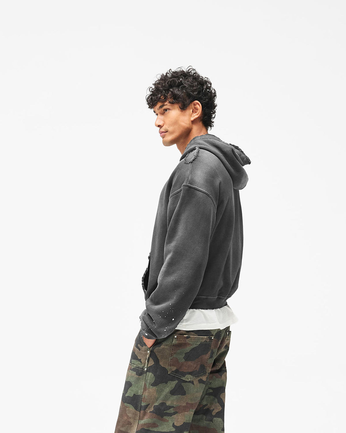 Mh Paint Hoodie - Antique Slate - Cropped Model - Side